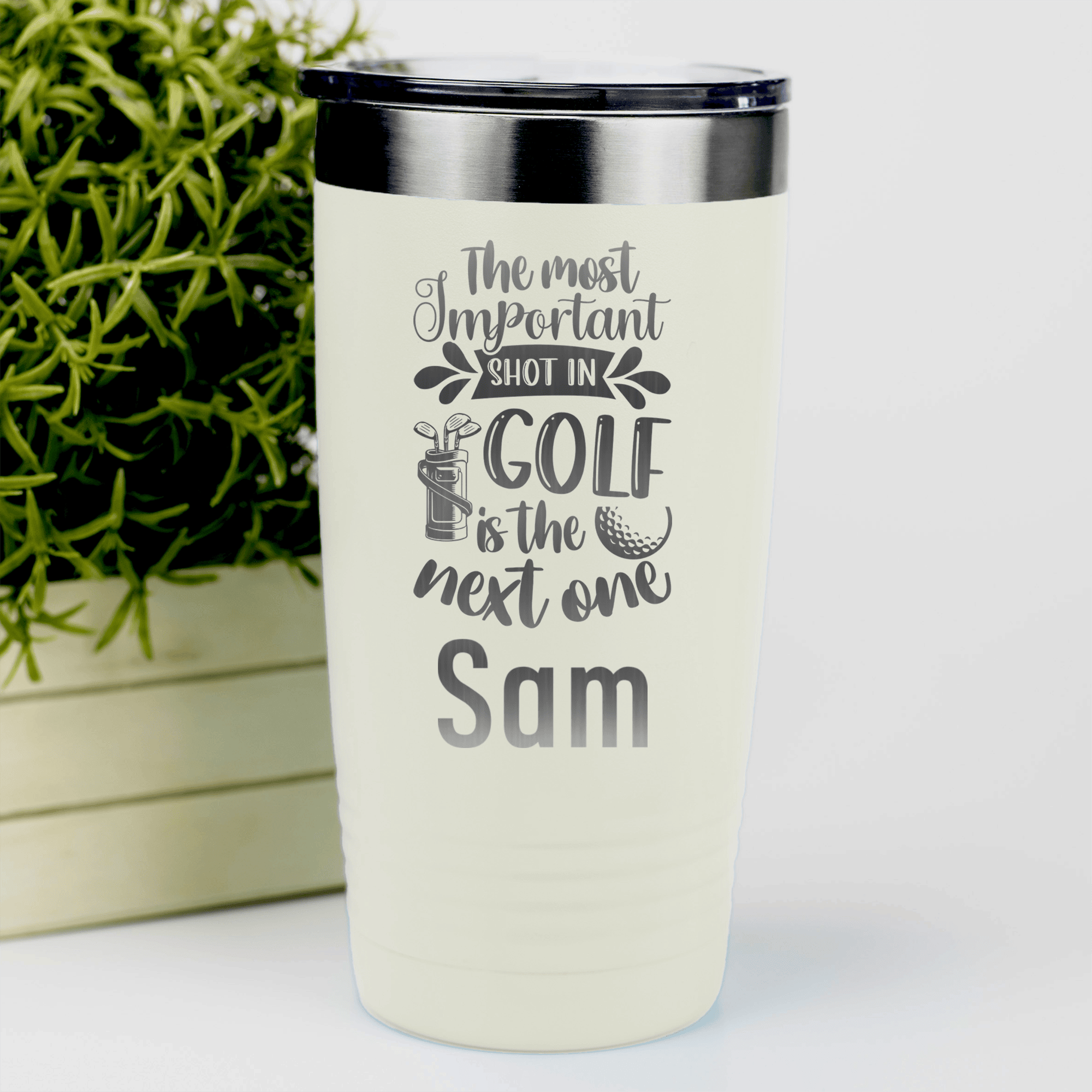 White Golf Gifts For Her Tumbler With Most Important Shot Design