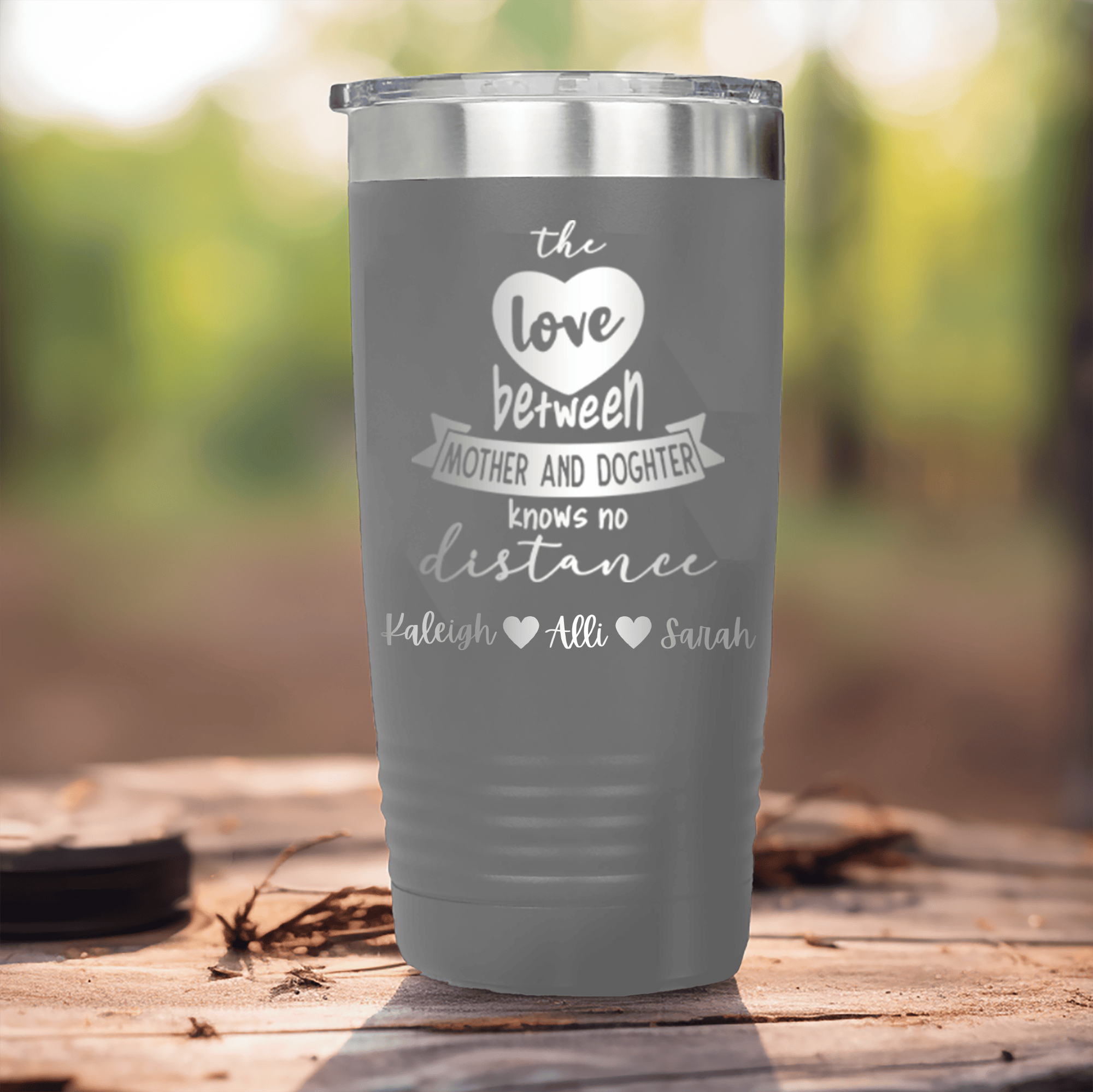 Grey Mothers Day Tumbler With Mothers And Daughters Design