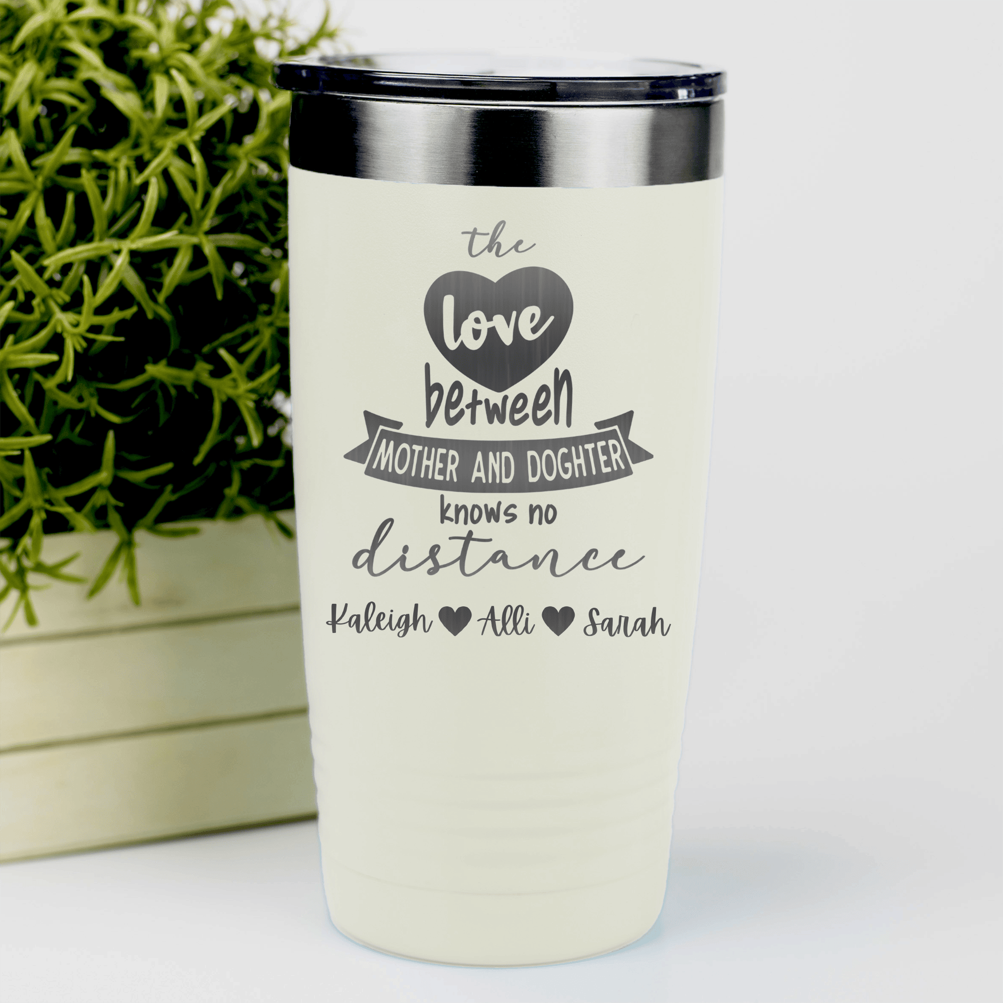 White Mothers Day Tumbler With Mothers And Daughters Design