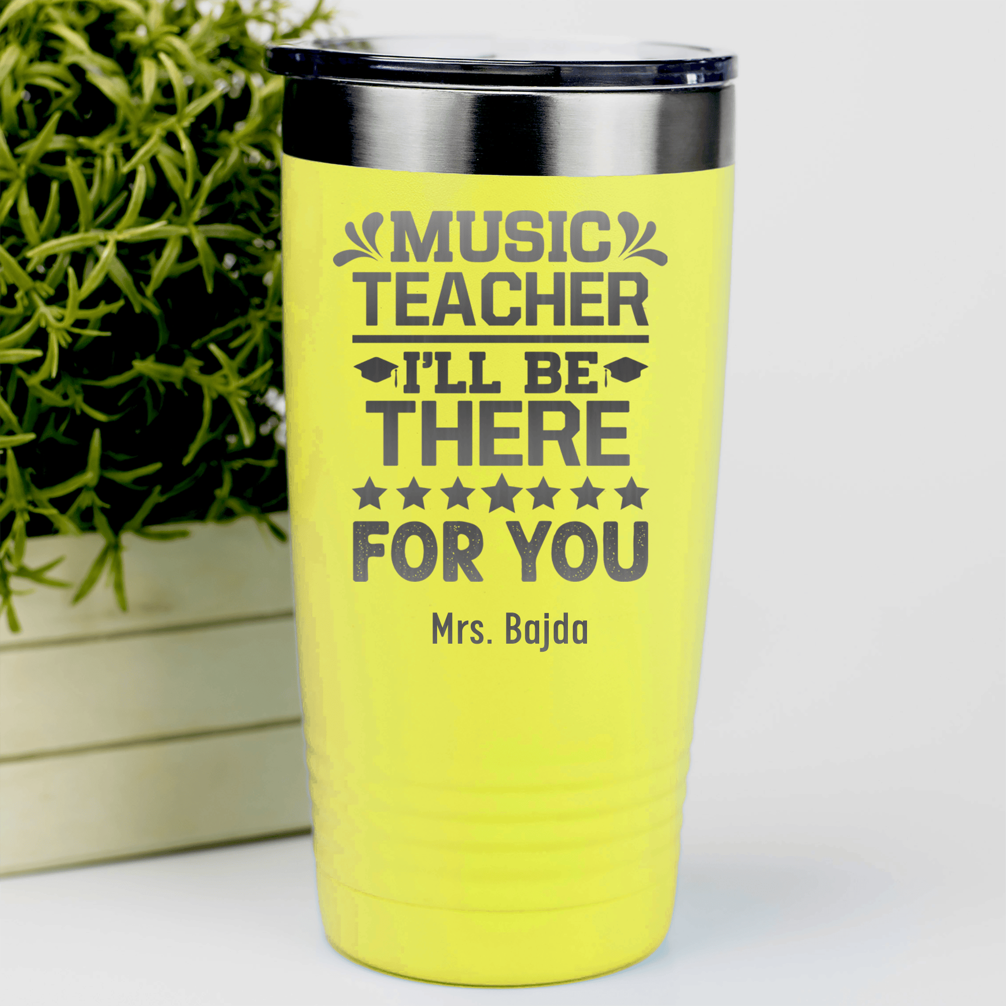 Yellow Teacher Tumbler With Music Teacher Design