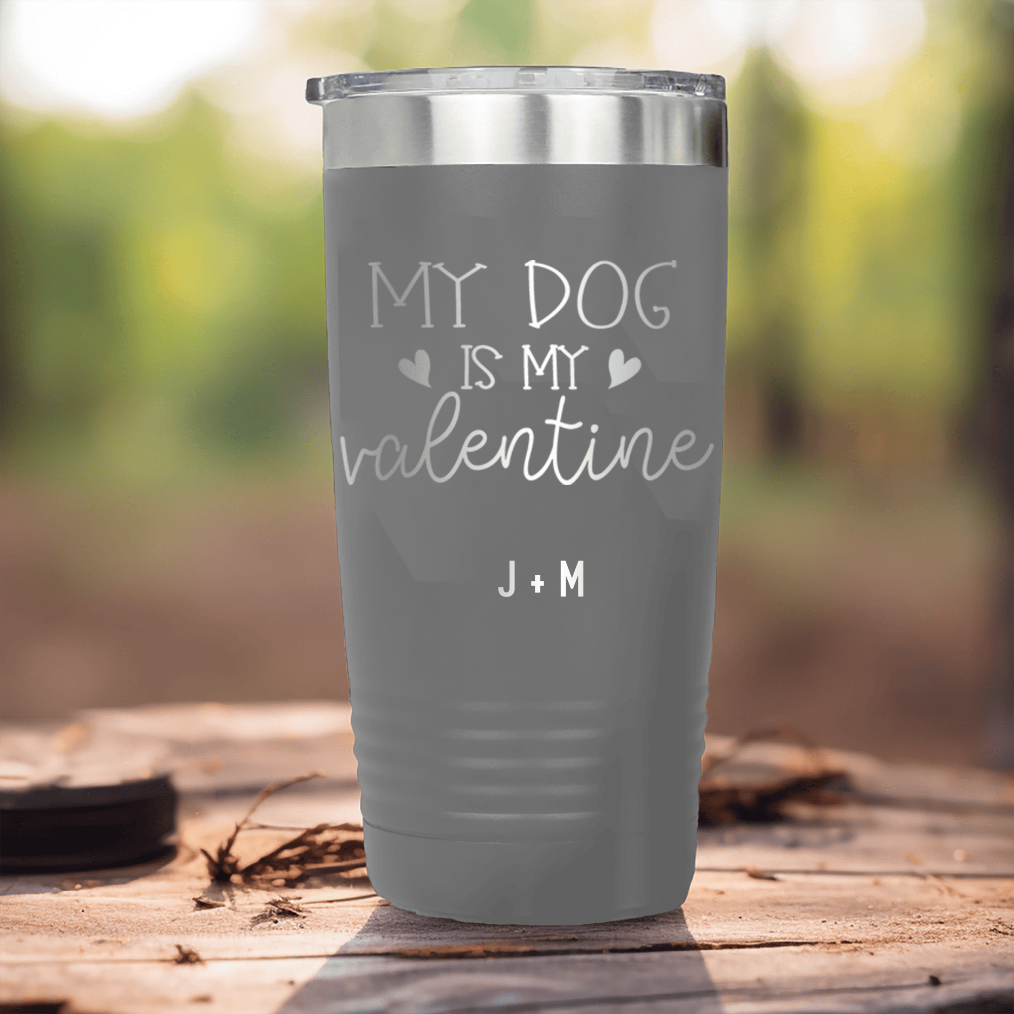 Grey Valentines Day Tumbler With My Dog Is My Valentine Design