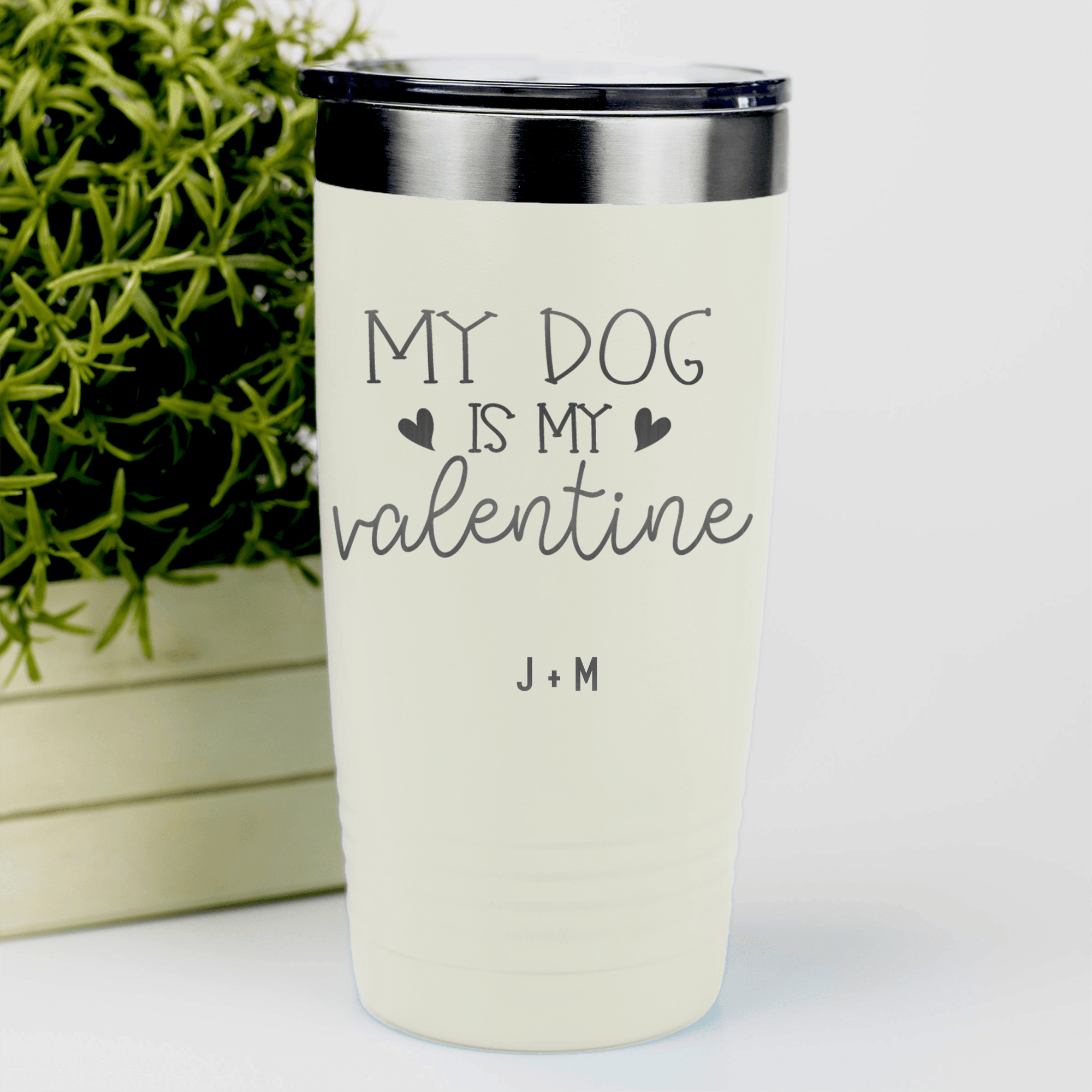 White Valentines Day Tumbler With My Dog Is My Valentine Design