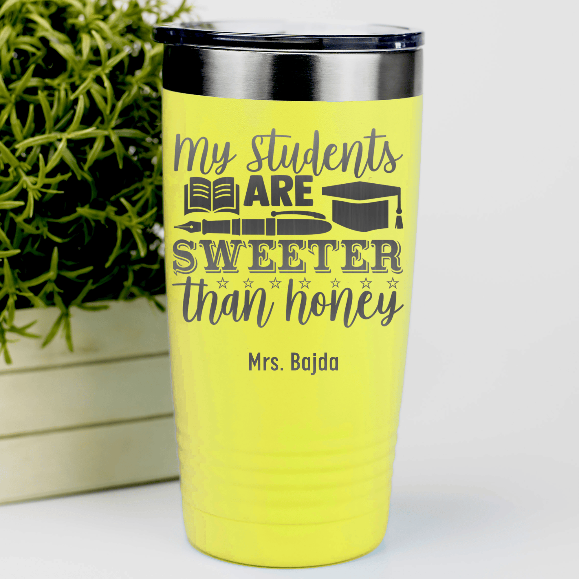 Yellow Teacher Tumbler With My Students Are Honey Design