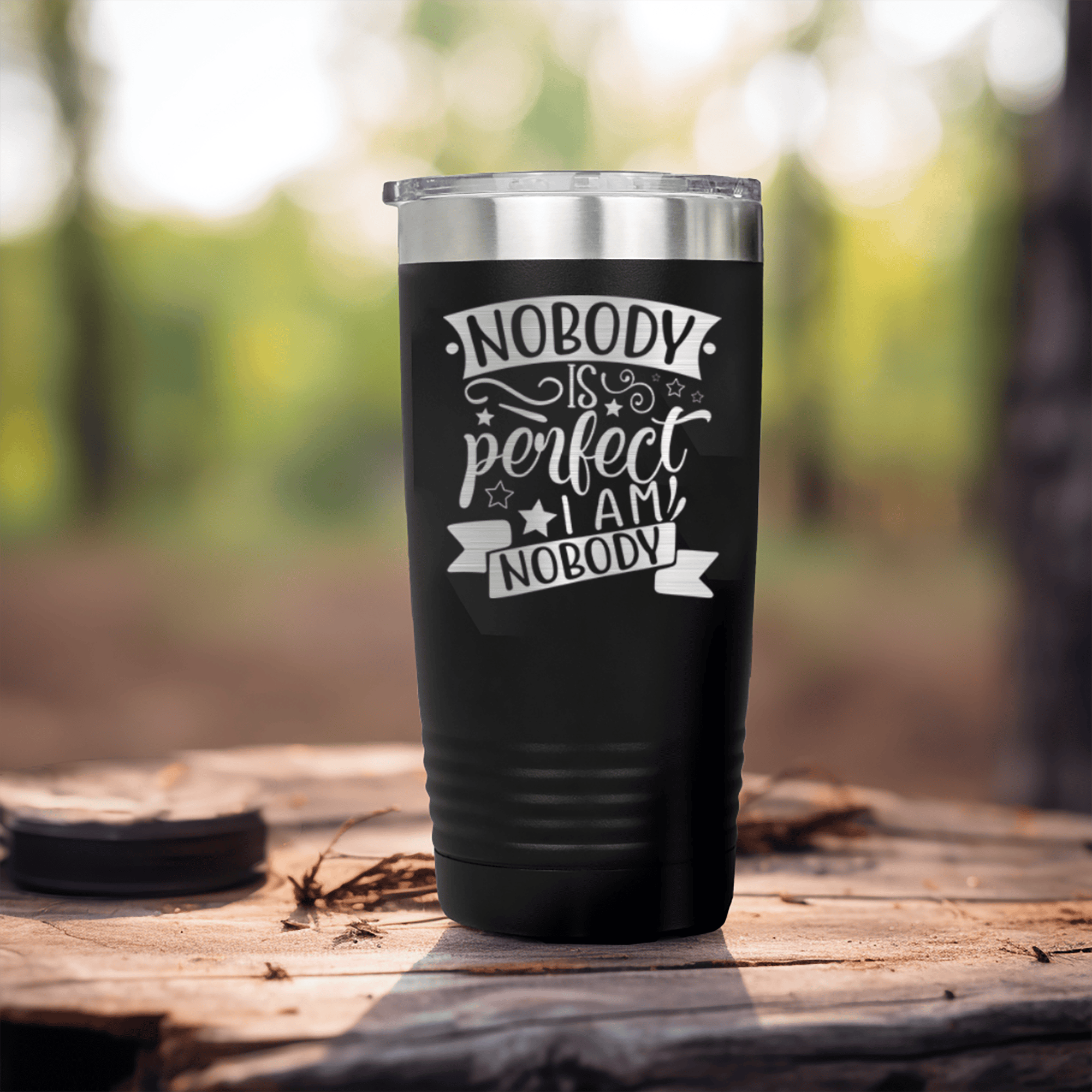 Black pickelball tumbler Nobodys Perfect