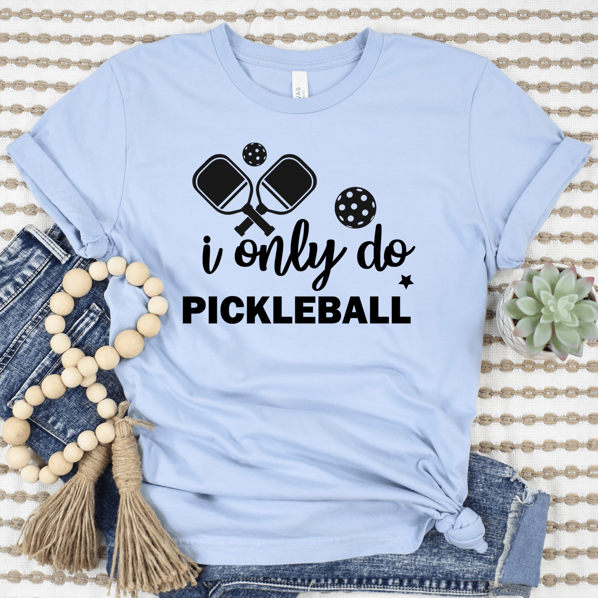 Womens Light Blue T Shirt with Nothin-But-Pickle design