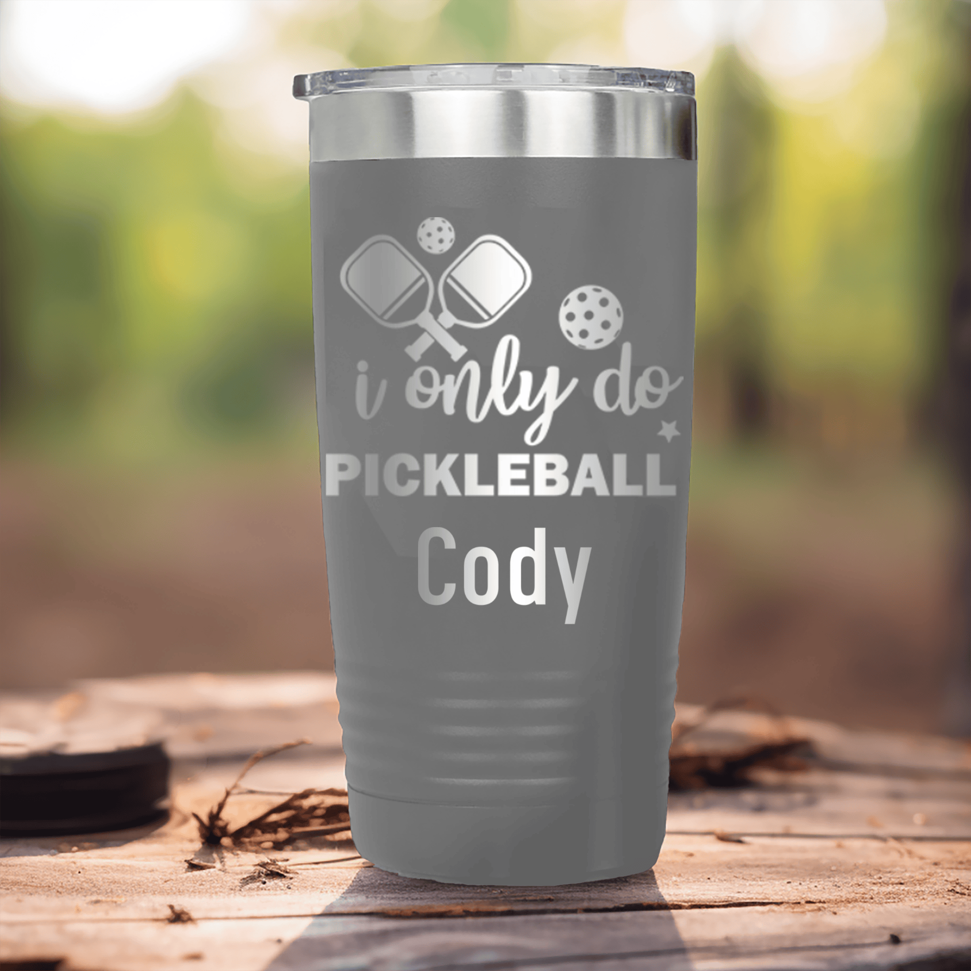 Grey Pickleball Tumbler With Nothin But Pickle Design