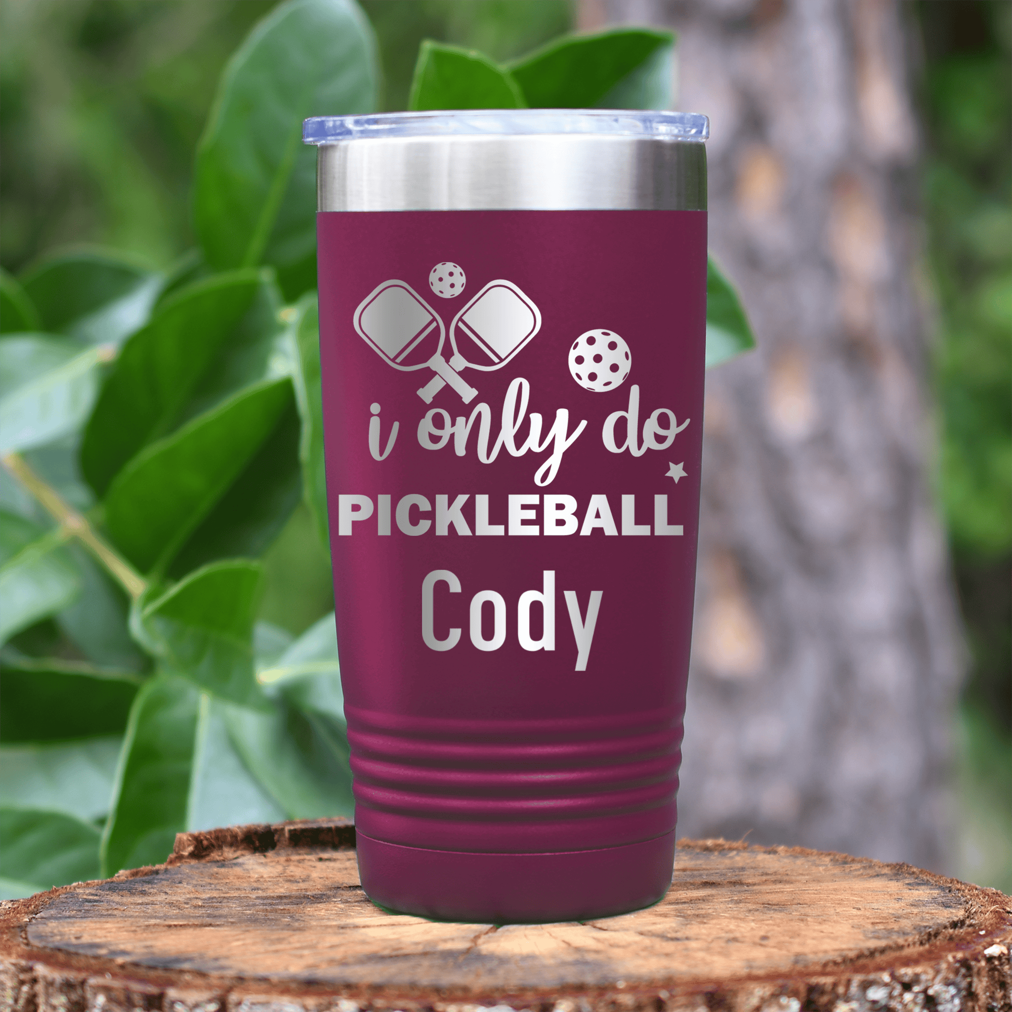 Maroon Pickleball Tumbler With Nothin But Pickle Design