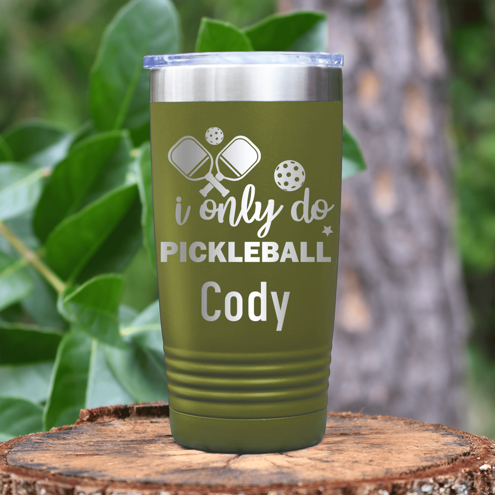 Military Green Pickleball Tumbler With Nothin But Pickle Design