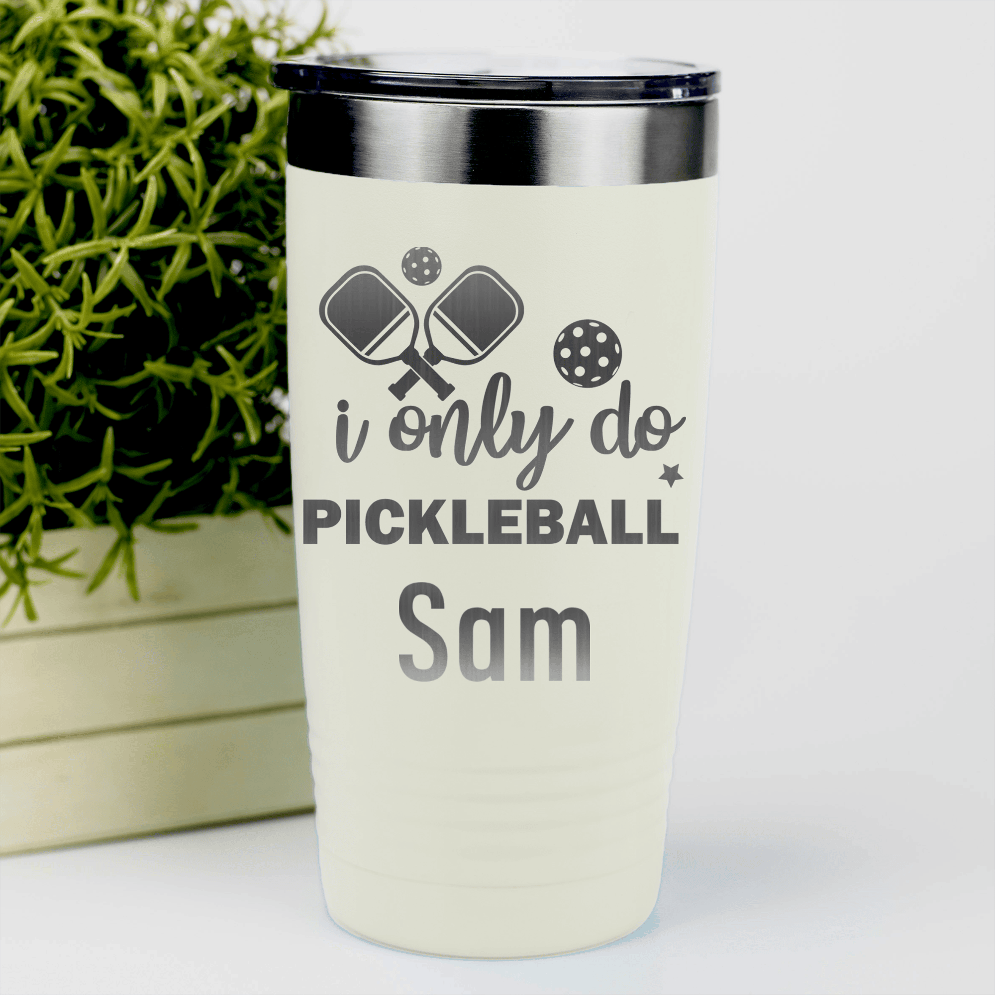 White Pickleball Tumbler With Nothin But Pickle Design