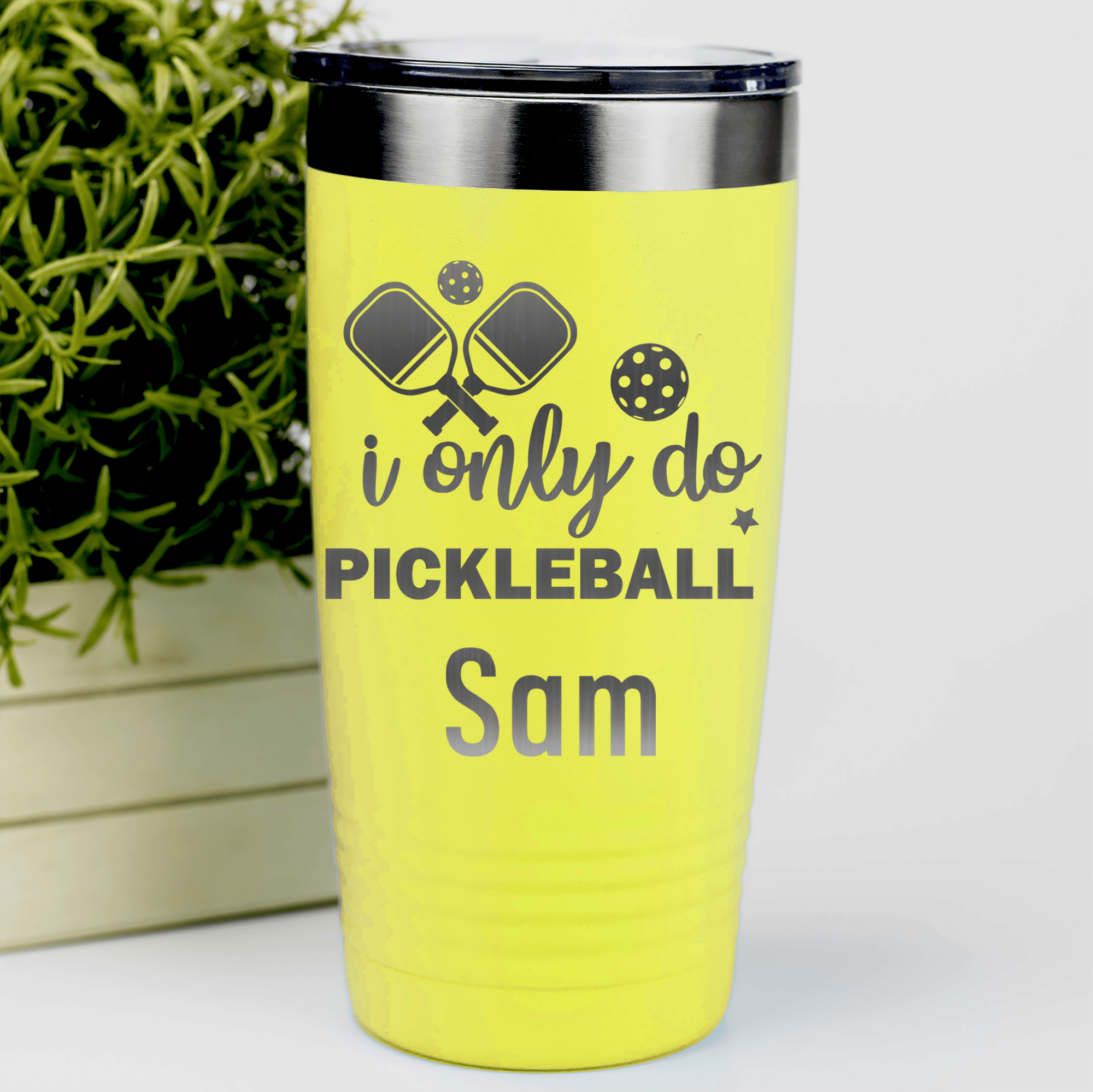 Yellow Pickleball Tumbler With Nothin But Pickle Design