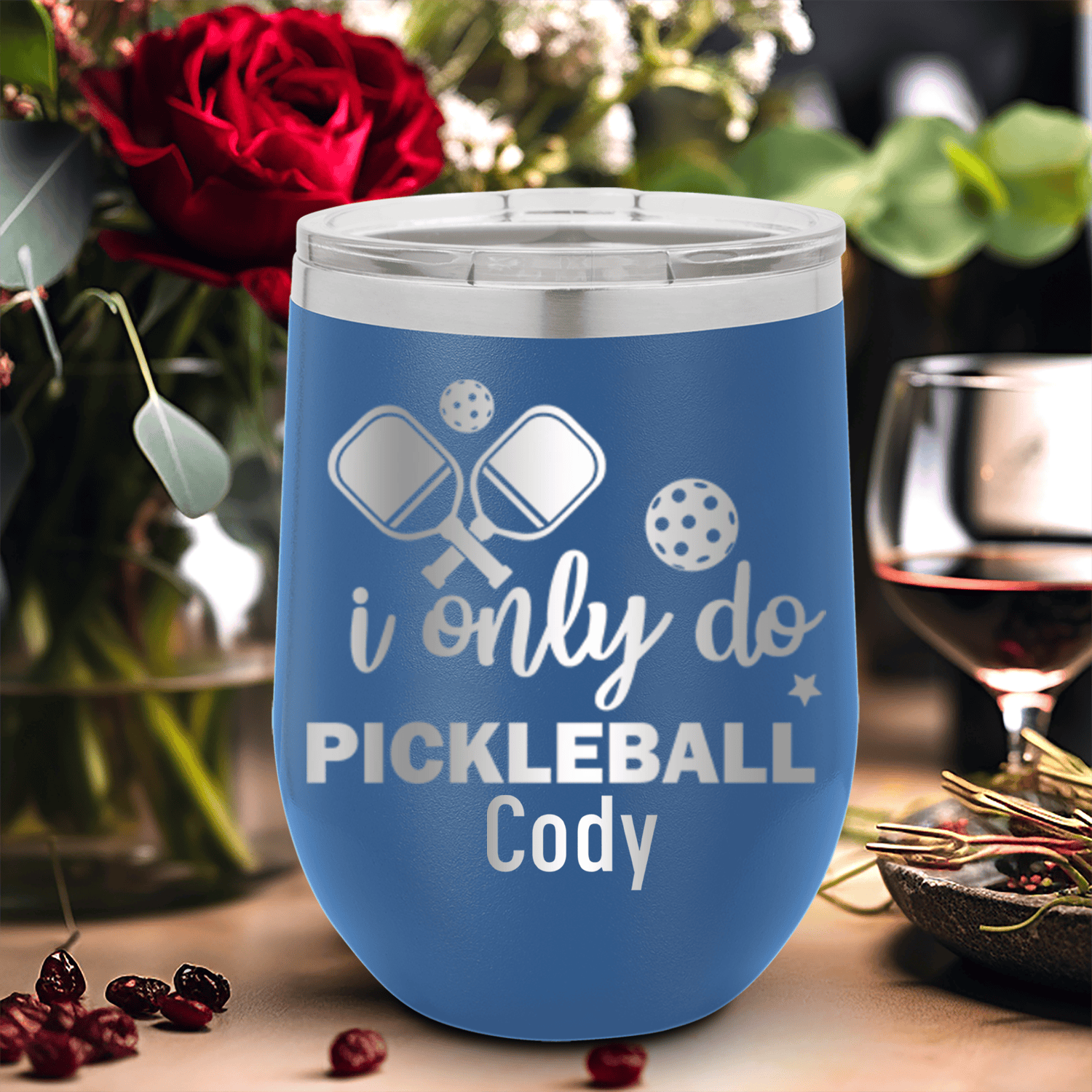 Blue Pickleball Wine Tumbler With Nothin But Pickle Design