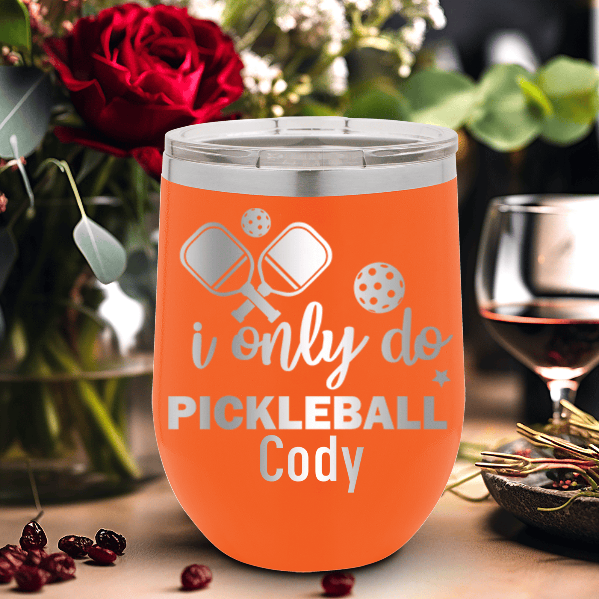 Orange Pickleball Wine Tumbler With Nothin But Pickle Design