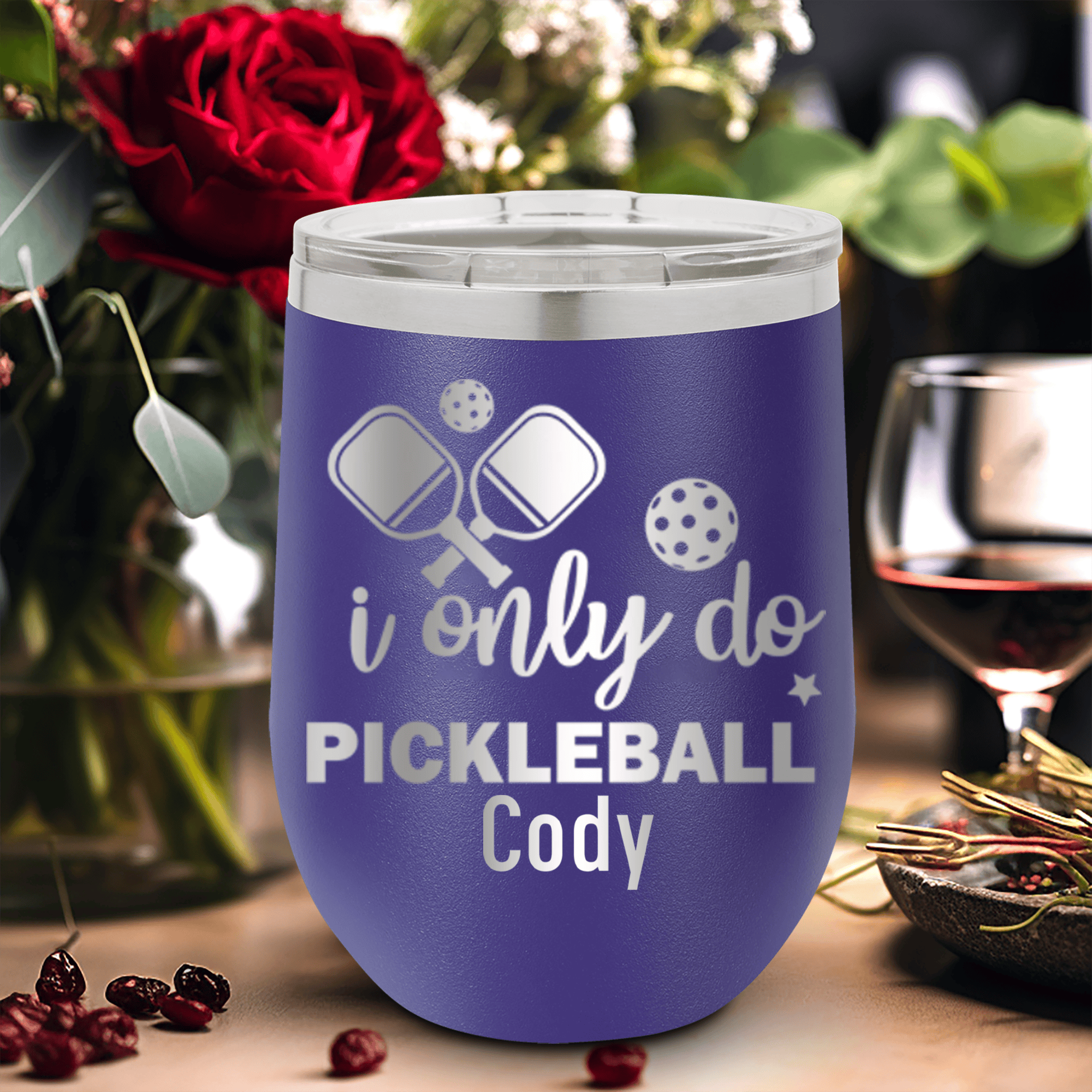 Purple Pickleball Wine Tumbler With Nothin But Pickle Design