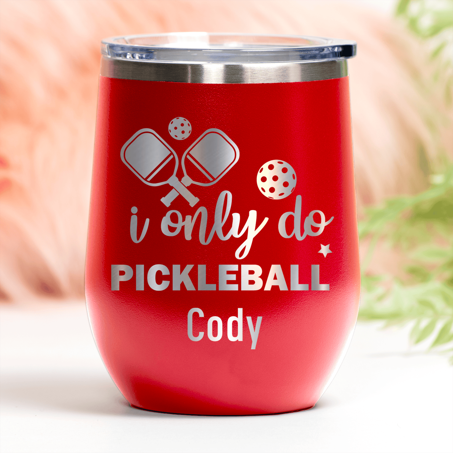 Red Pickleball Wine Tumbler With Nothin But Pickle Design