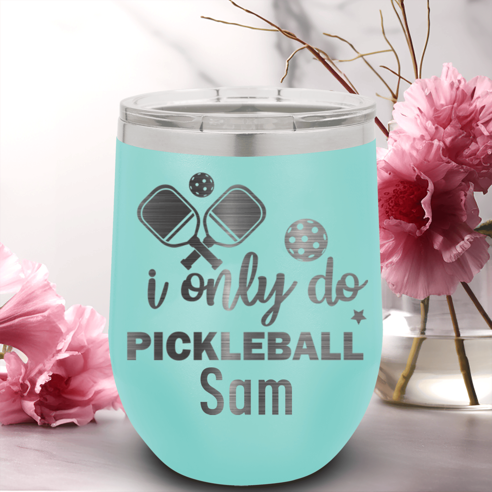 Teal Pickleball Wine Tumbler With Nothin But Pickle Design