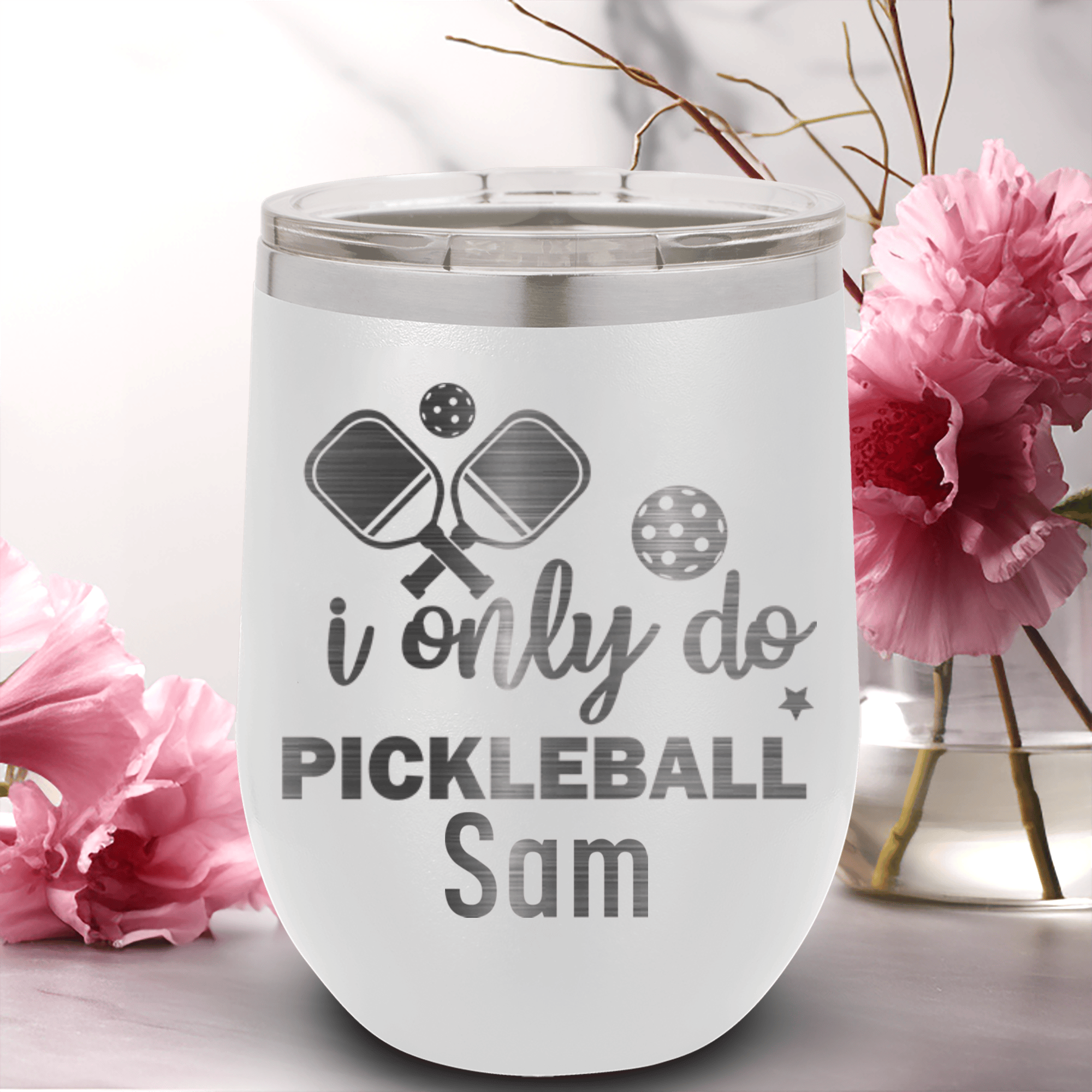 White Pickleball Wine Tumbler With Nothin But Pickle Design