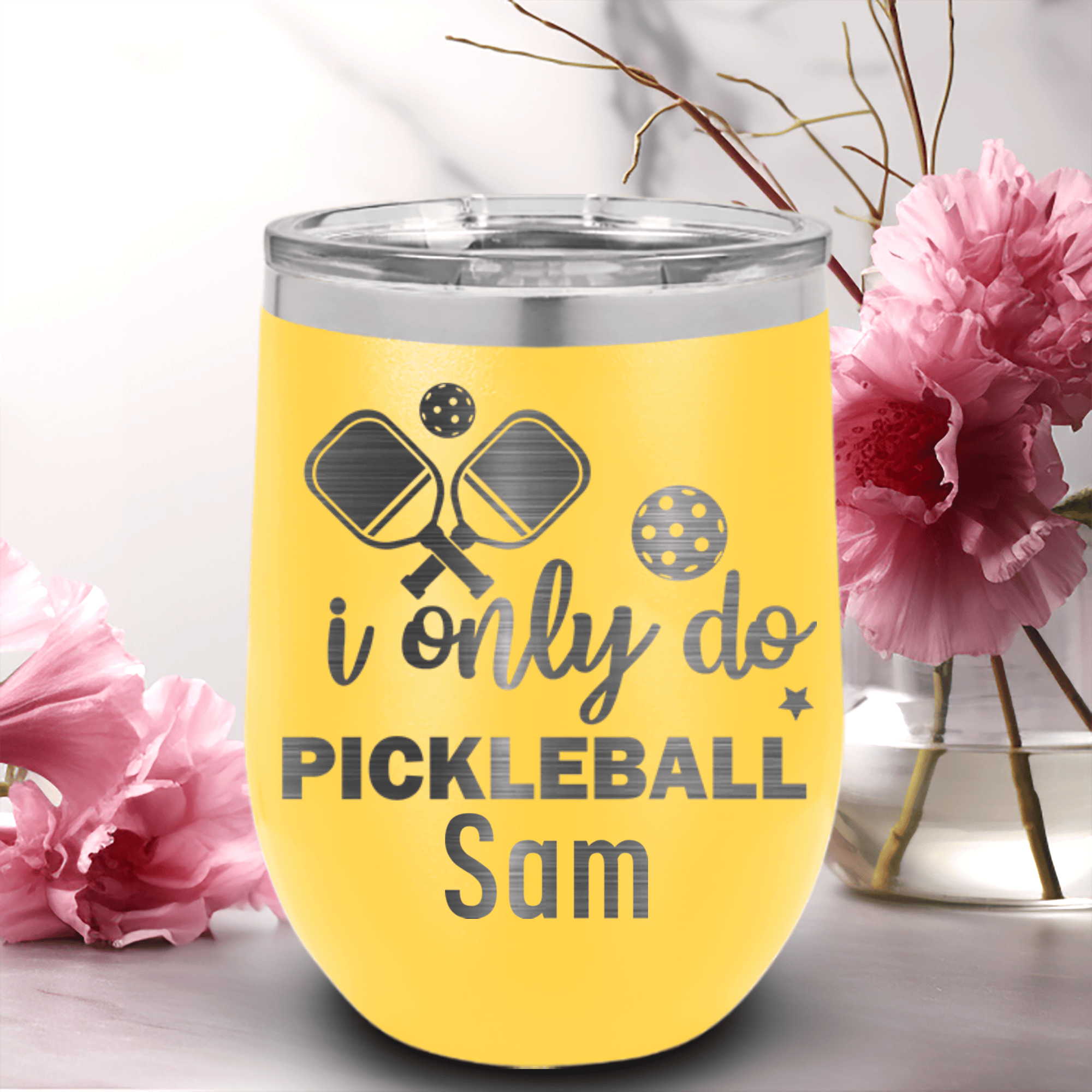 Yellow Pickleball Wine Tumbler With Nothin But Pickle Design