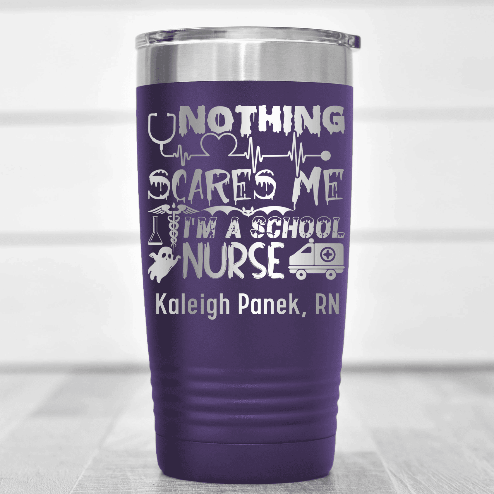 Purple Nurse Tumbler With Nothing Scares Me Im A Nurse Design