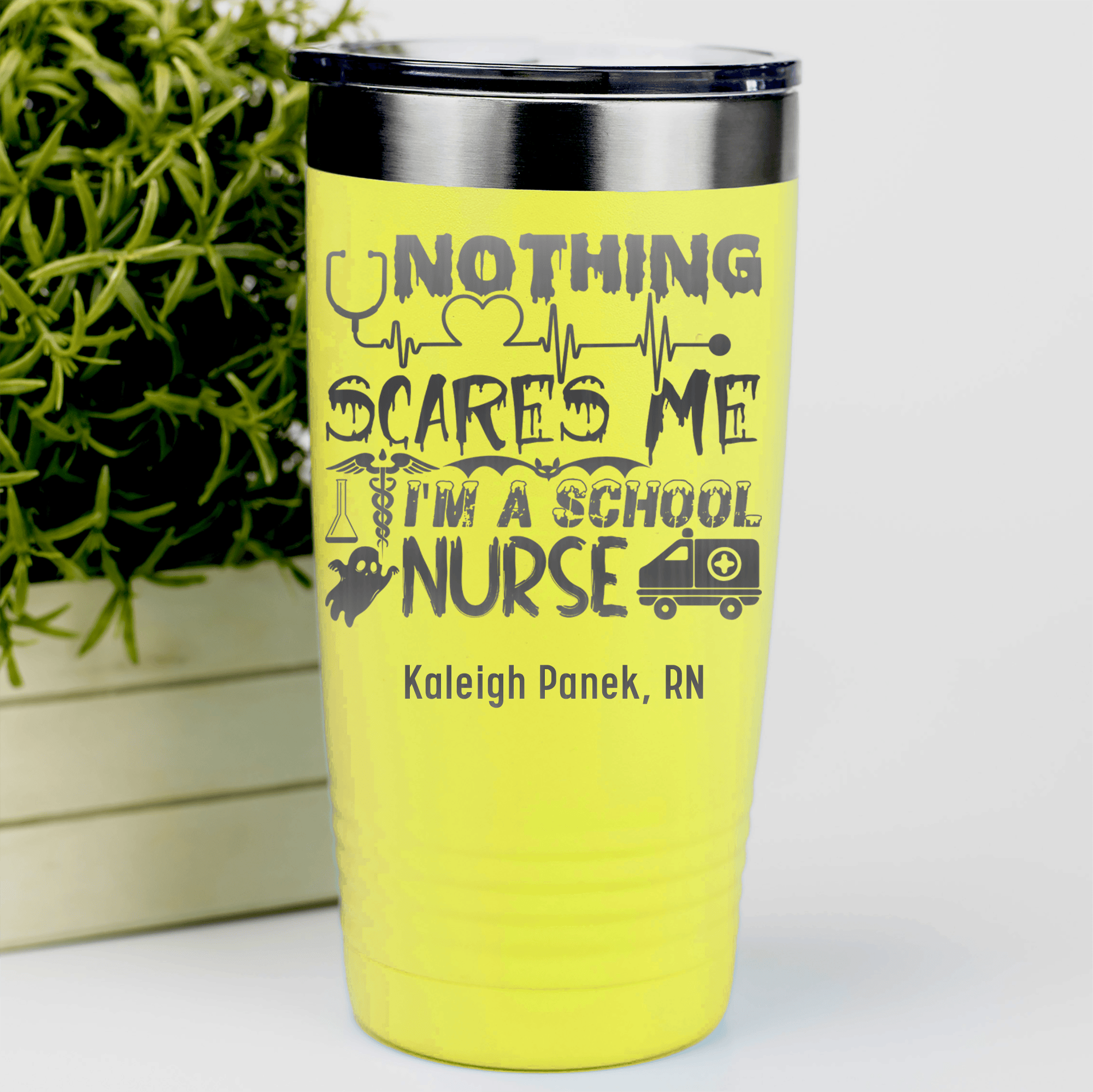 Yellow Nurse Tumbler With Nothing Scares Me Im A Nurse Design