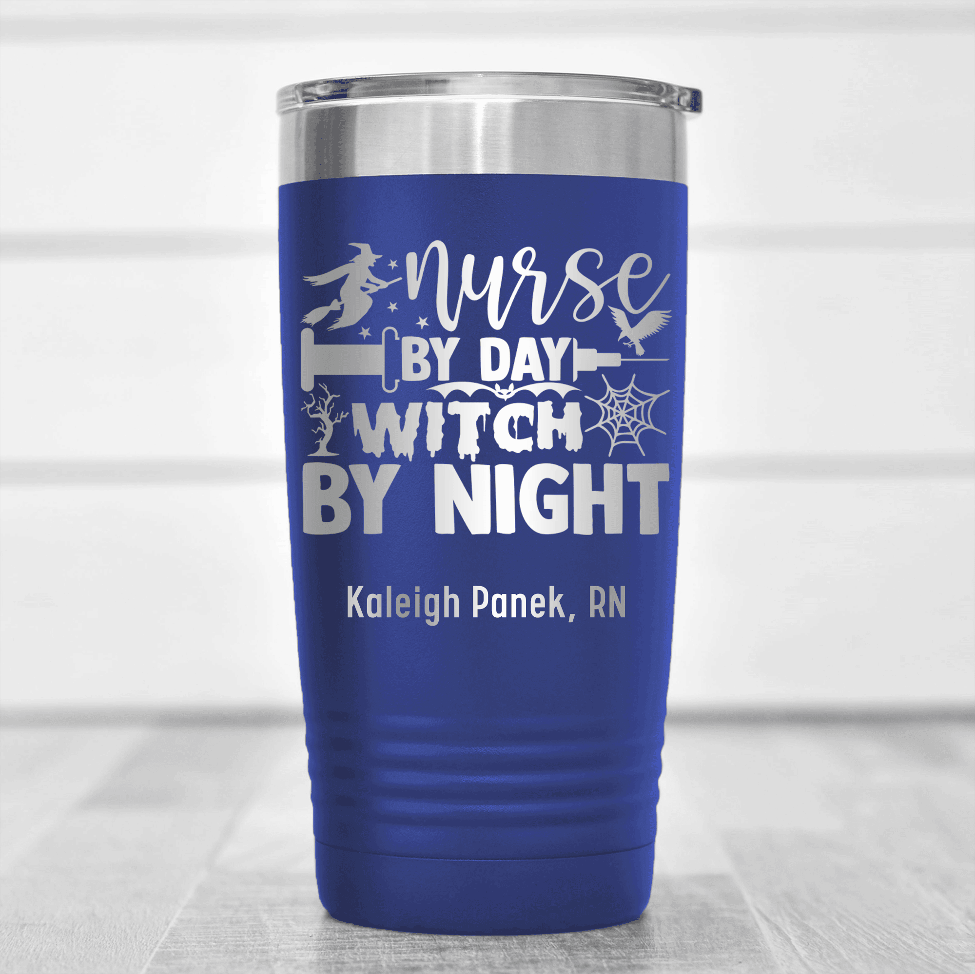 Blue Nurse Tumbler With Nurse By Day Witch By Night Design