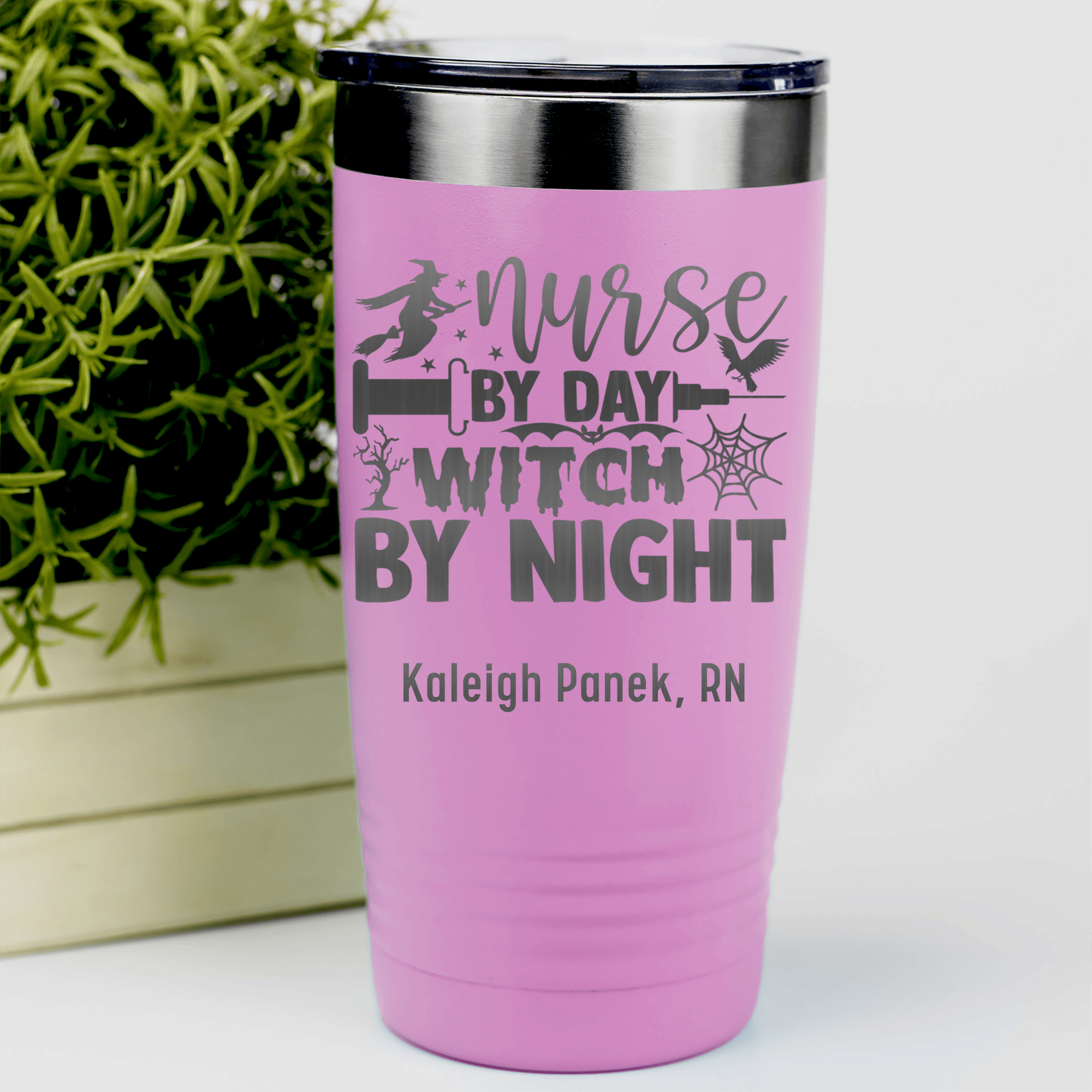 Pink Nurse Tumbler With Nurse By Day Witch By Night Design