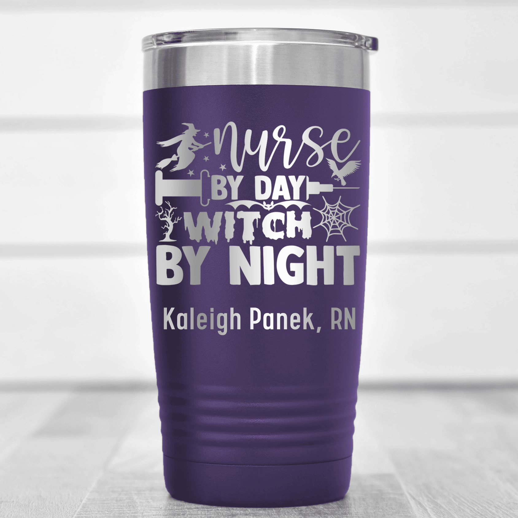 Purple Nurse Tumbler With Nurse By Day Witch By Night Design