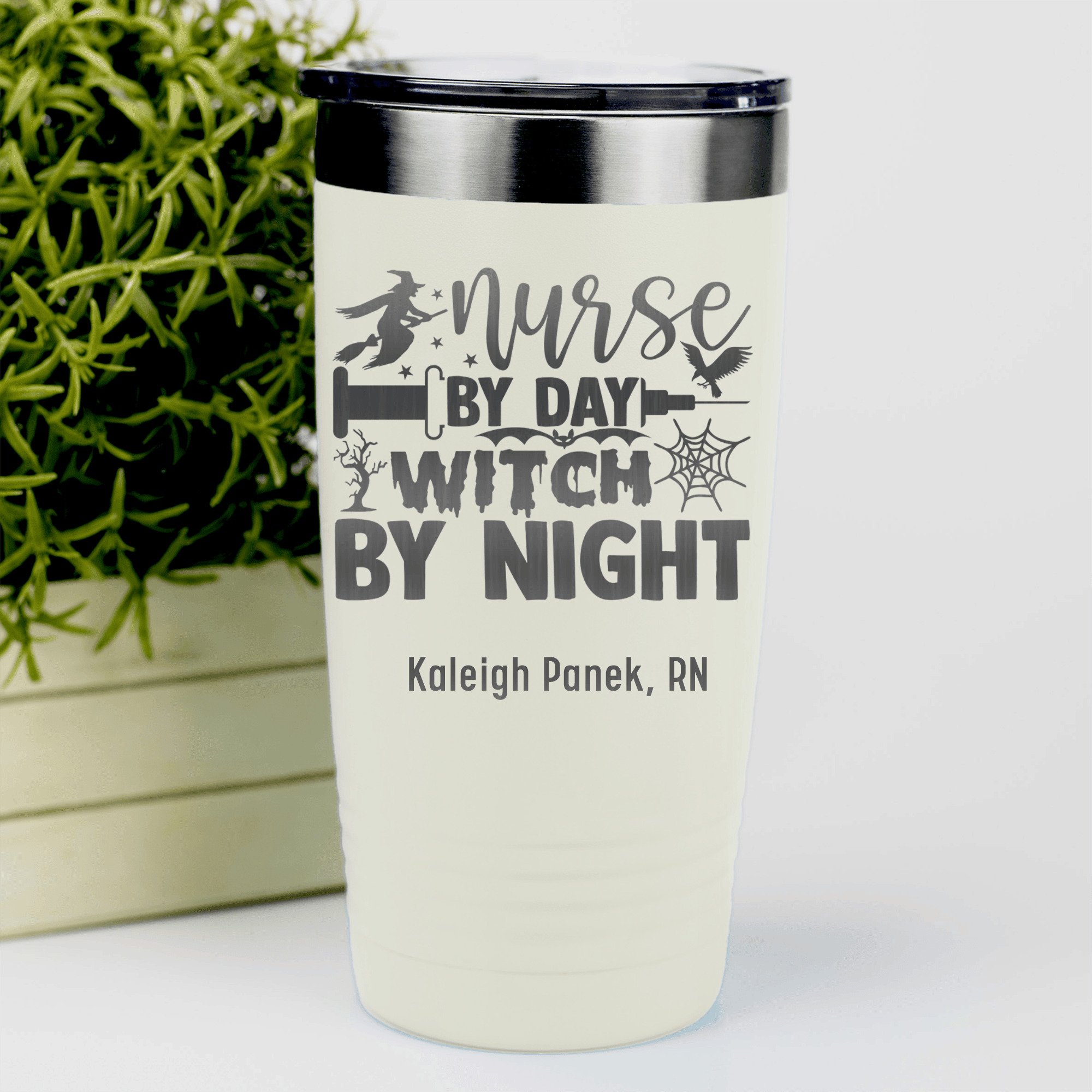 White Nurse Tumbler With Nurse By Day Witch By Night Design