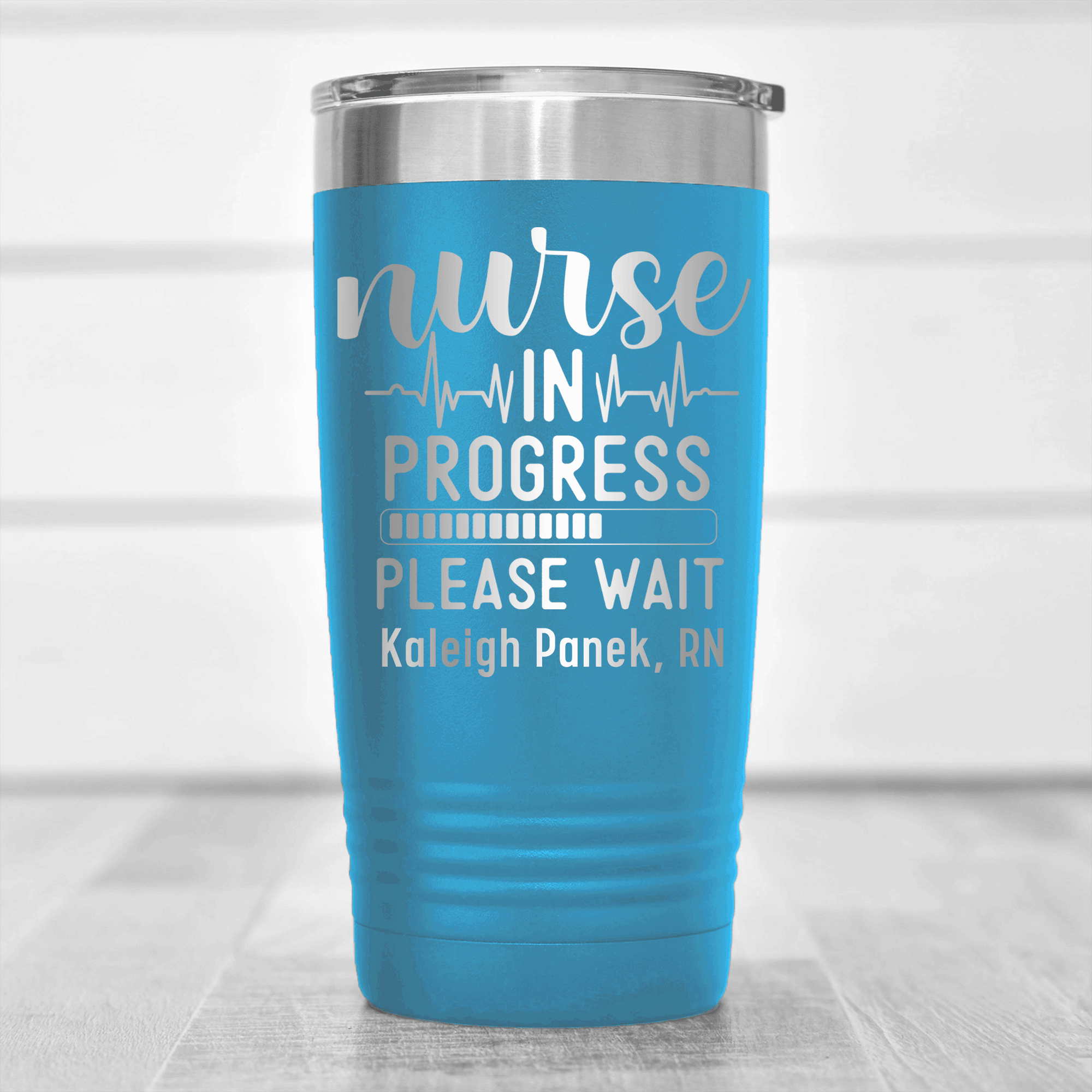 Light Blue Nurse Tumbler With Nurse In Progress Design