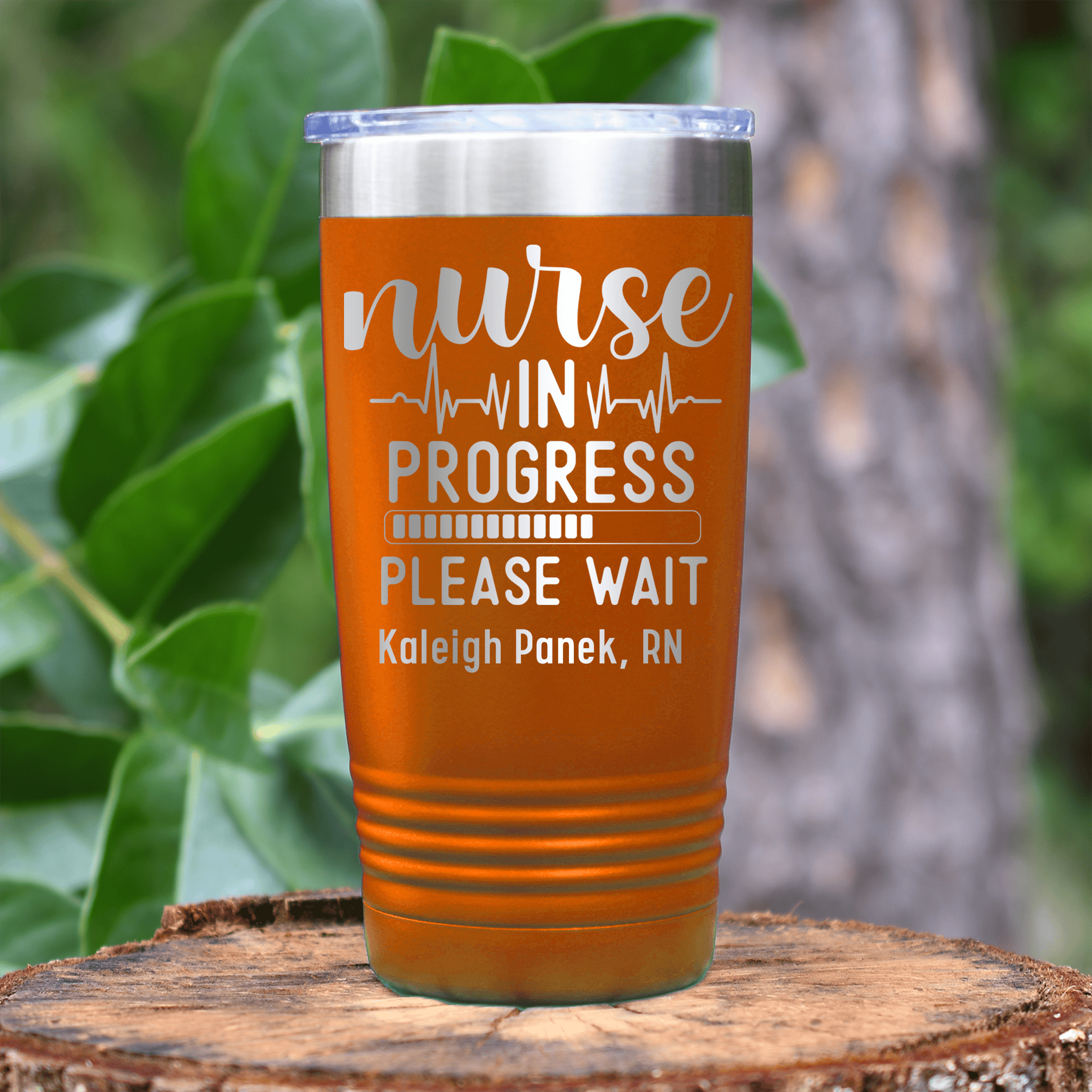 Orange Nurse Tumbler With Nurse In Progress Design