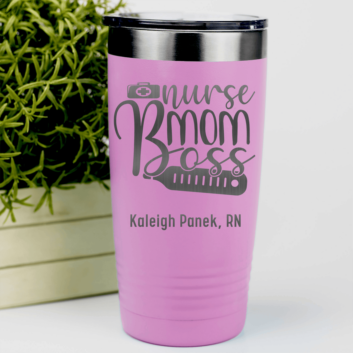 Pink Nurse Tumbler With Nurse Mom Boss Logo Design