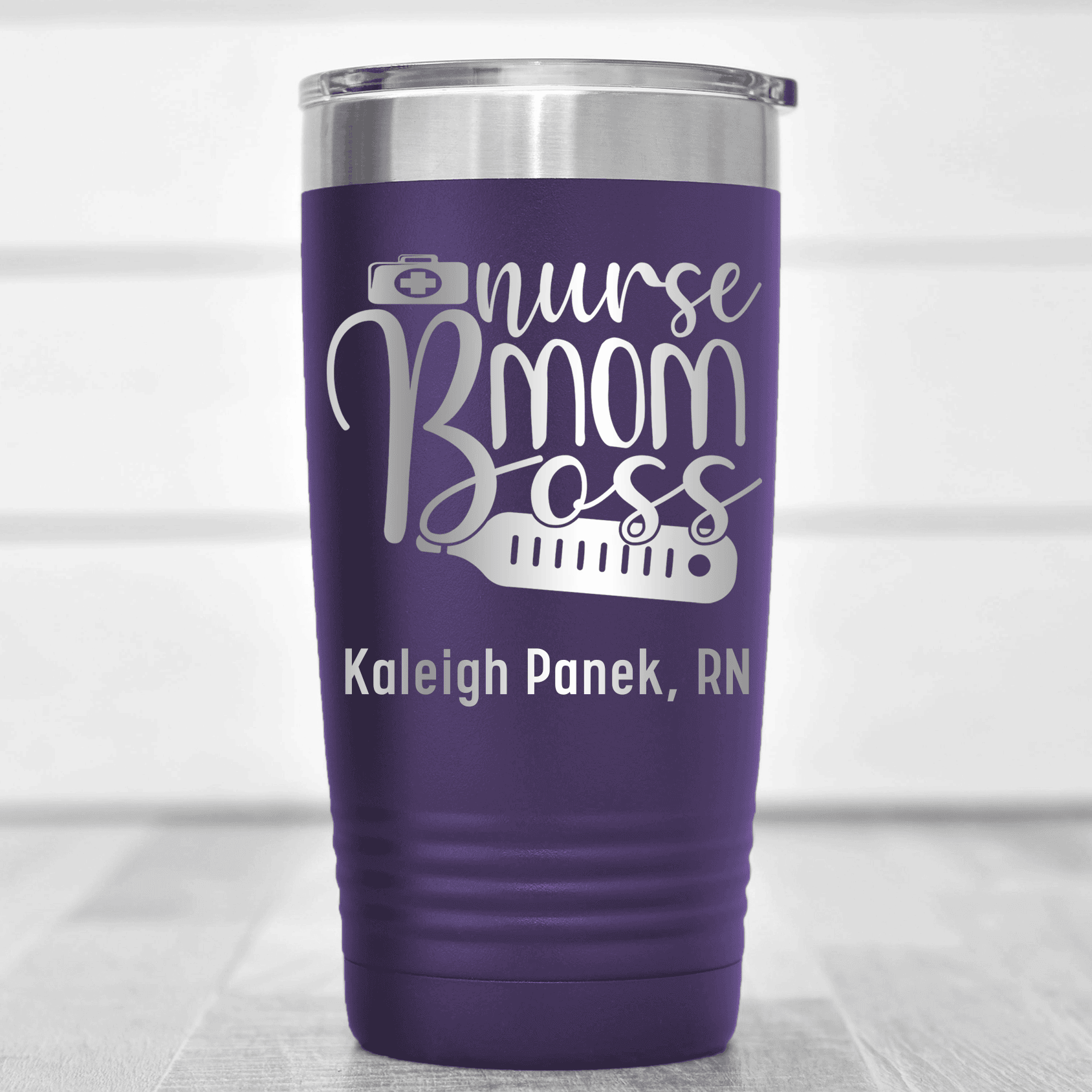 Purple Nurse Tumbler With Nurse Mom Boss Logo Design