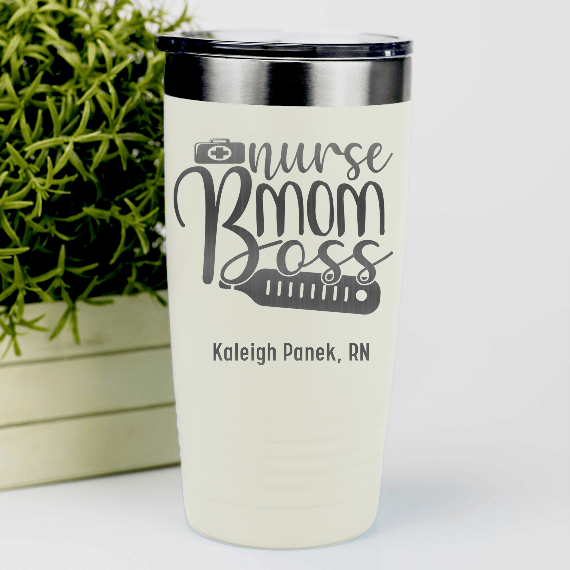 White Nurse Tumbler With Nurse Mom Boss Logo Design