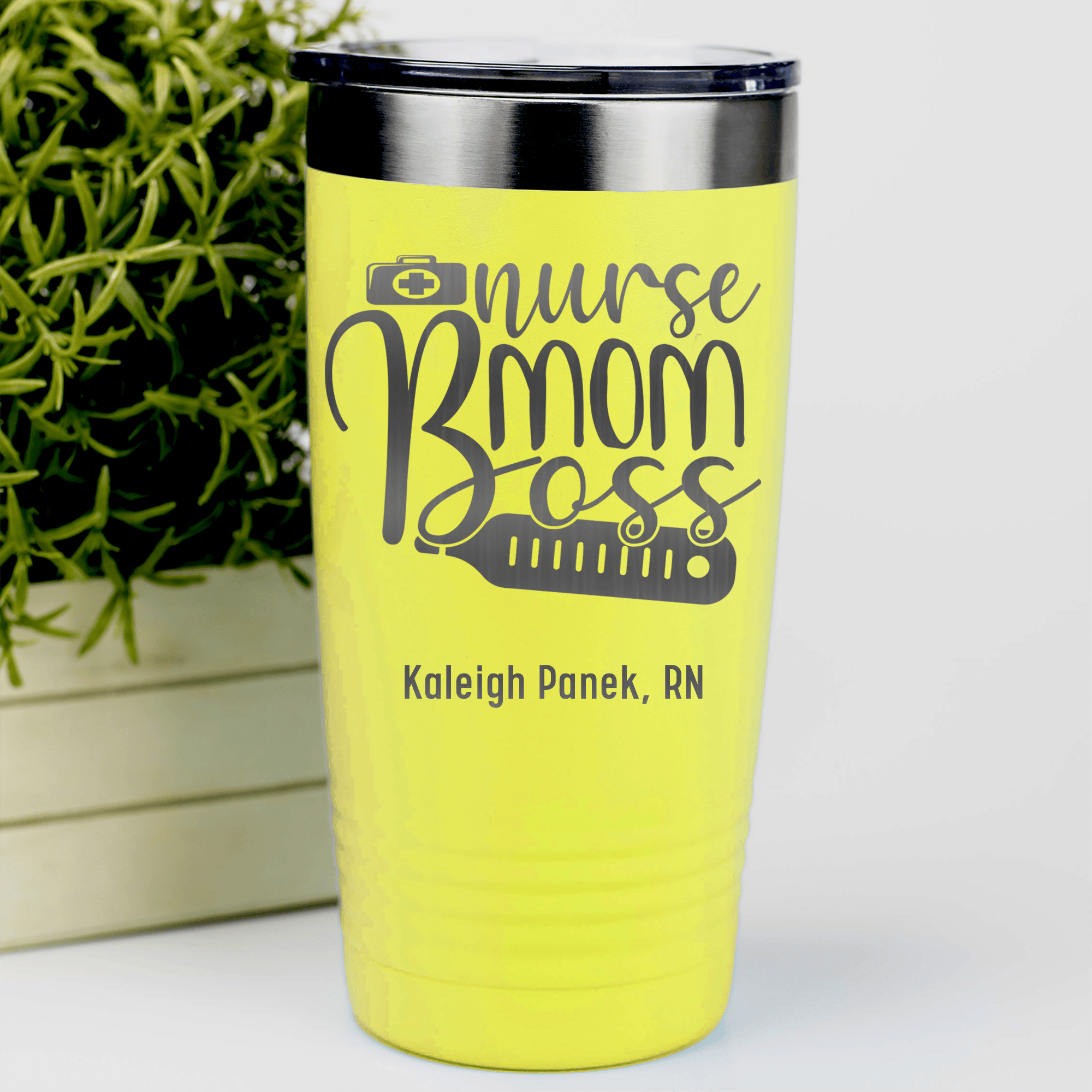 Yellow Nurse Tumbler With Nurse Mom Boss Logo Design