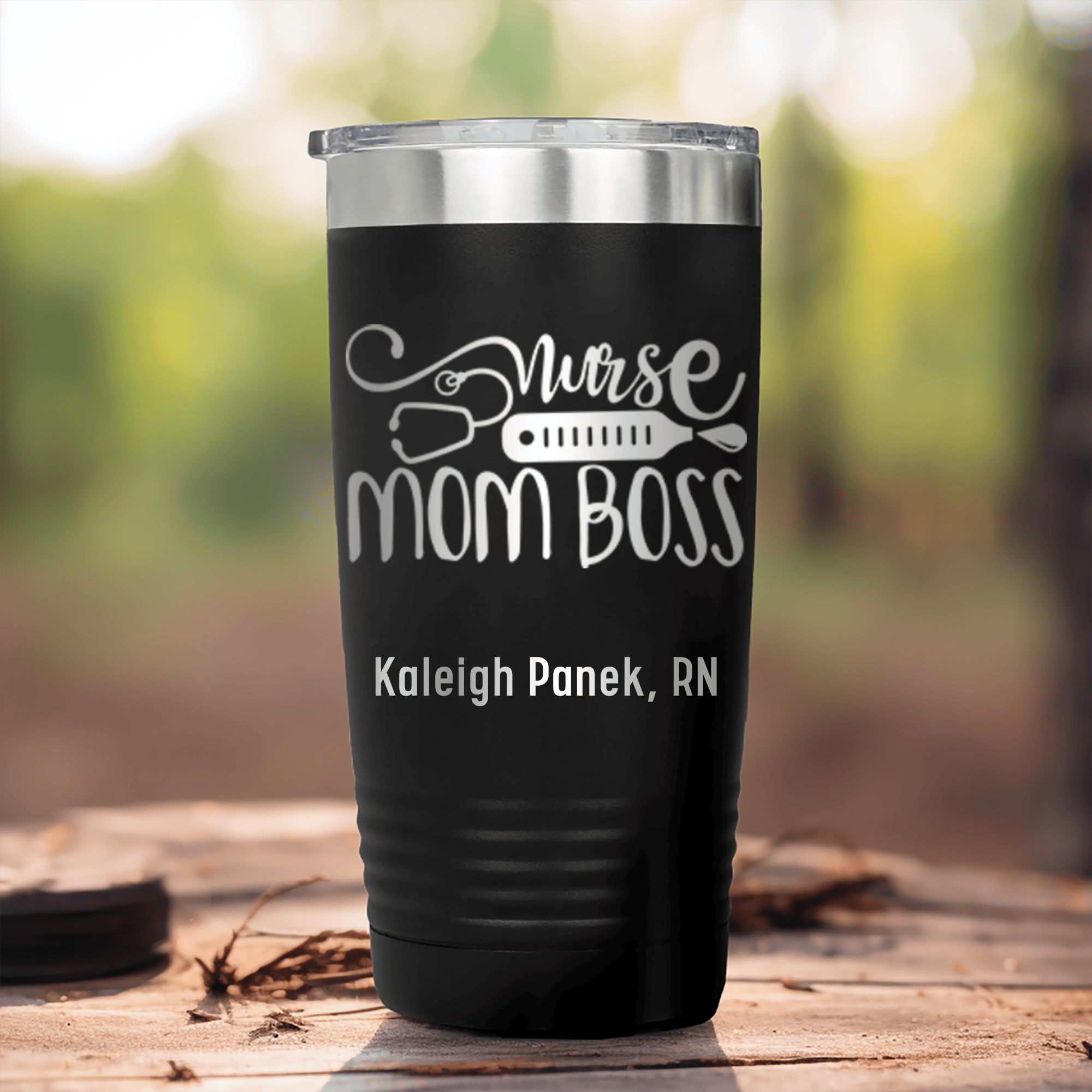 Black Nurse Tumbler With Nurse Mom Boss Design