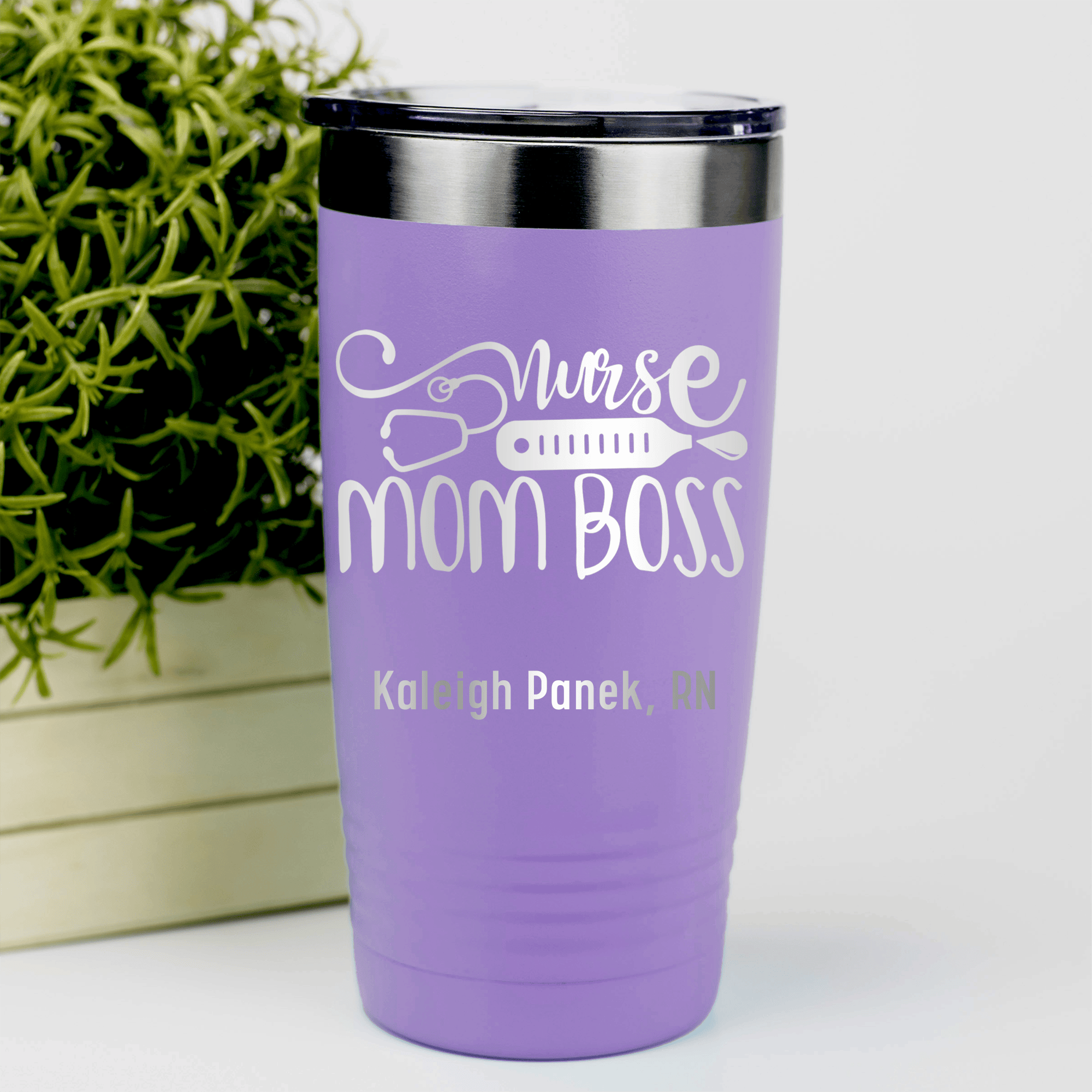 Light Purple Nurse Tumbler With Nurse Mom Boss Design