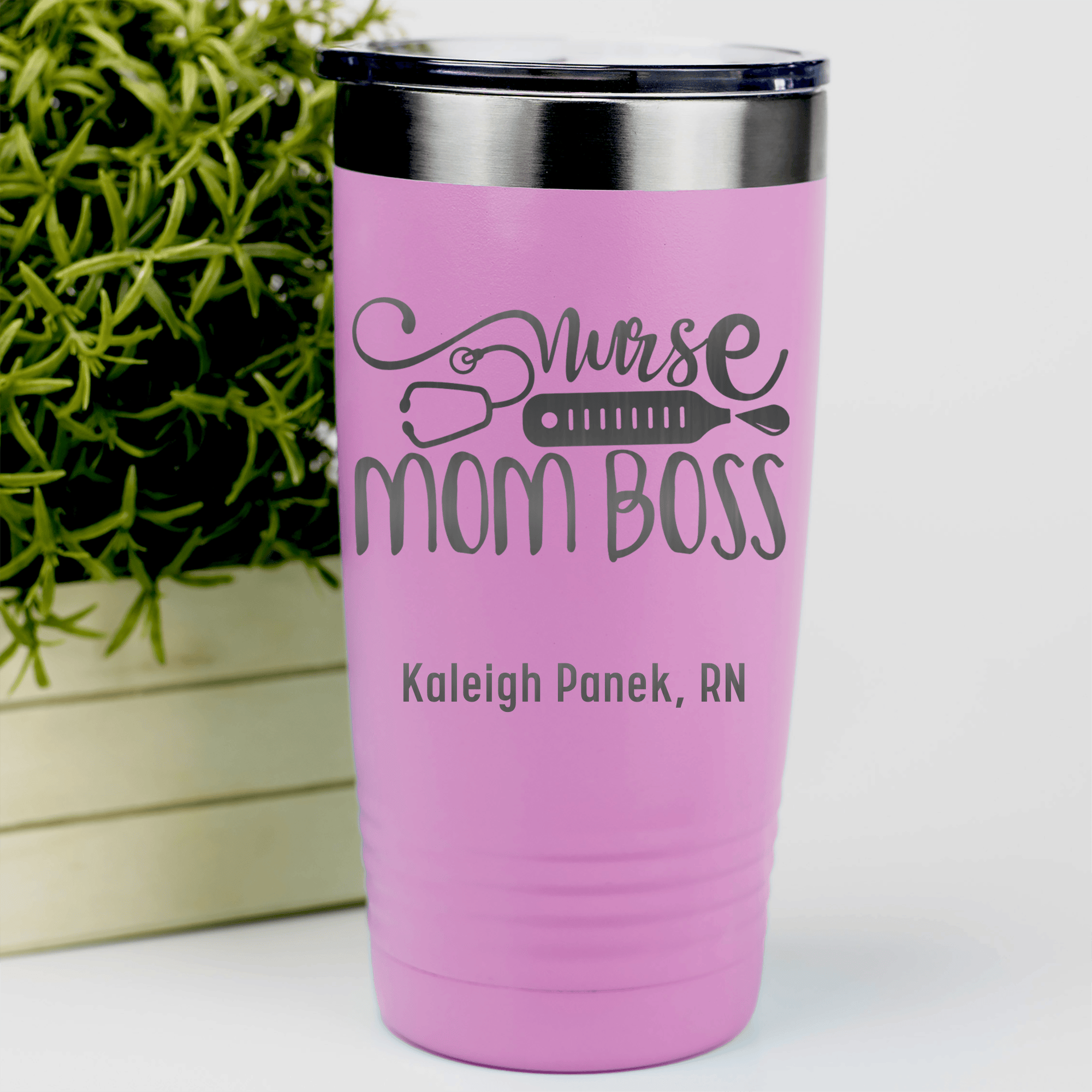 Pink Nurse Tumbler With Nurse Mom Boss Design