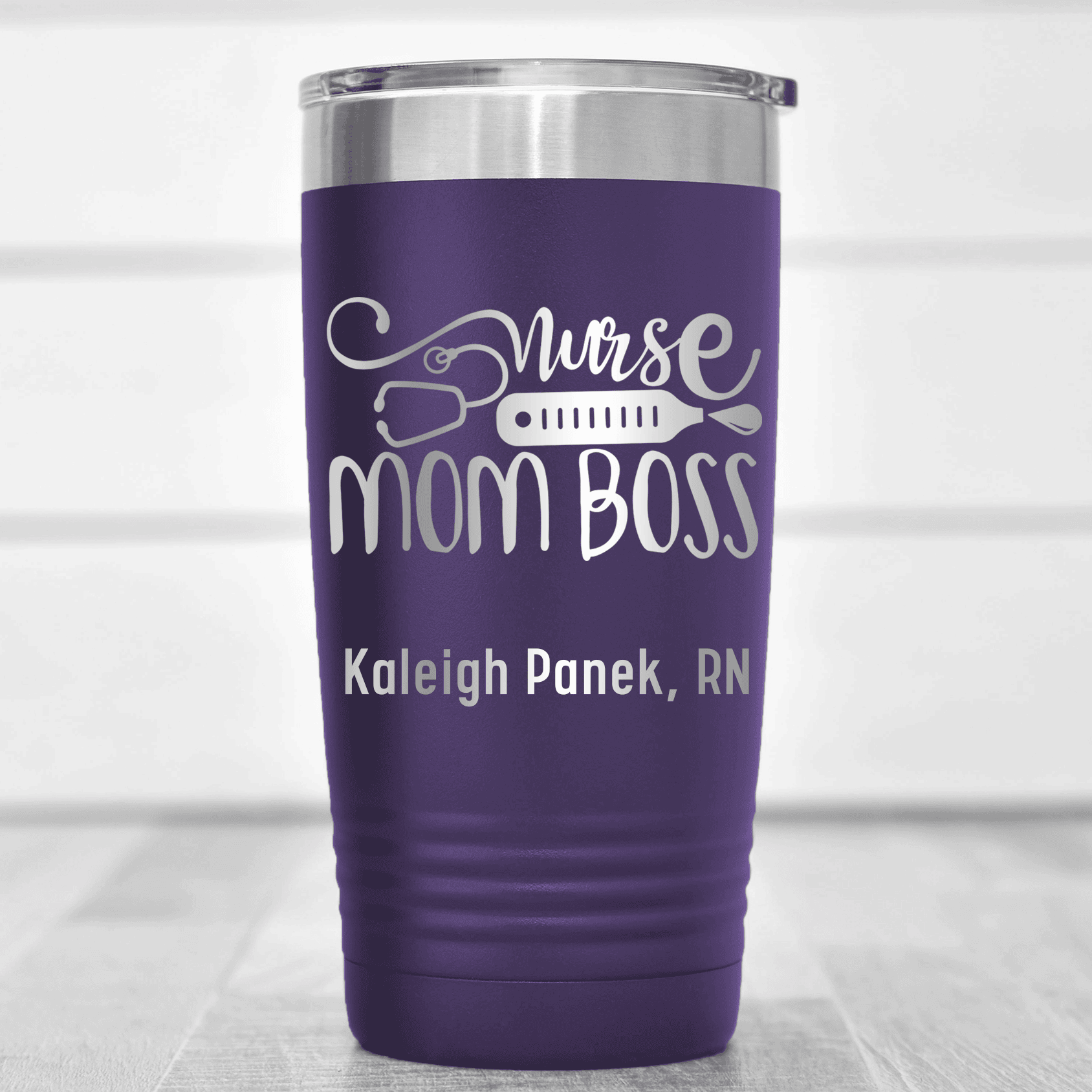 Purple Nurse Tumbler With Nurse Mom Boss Design