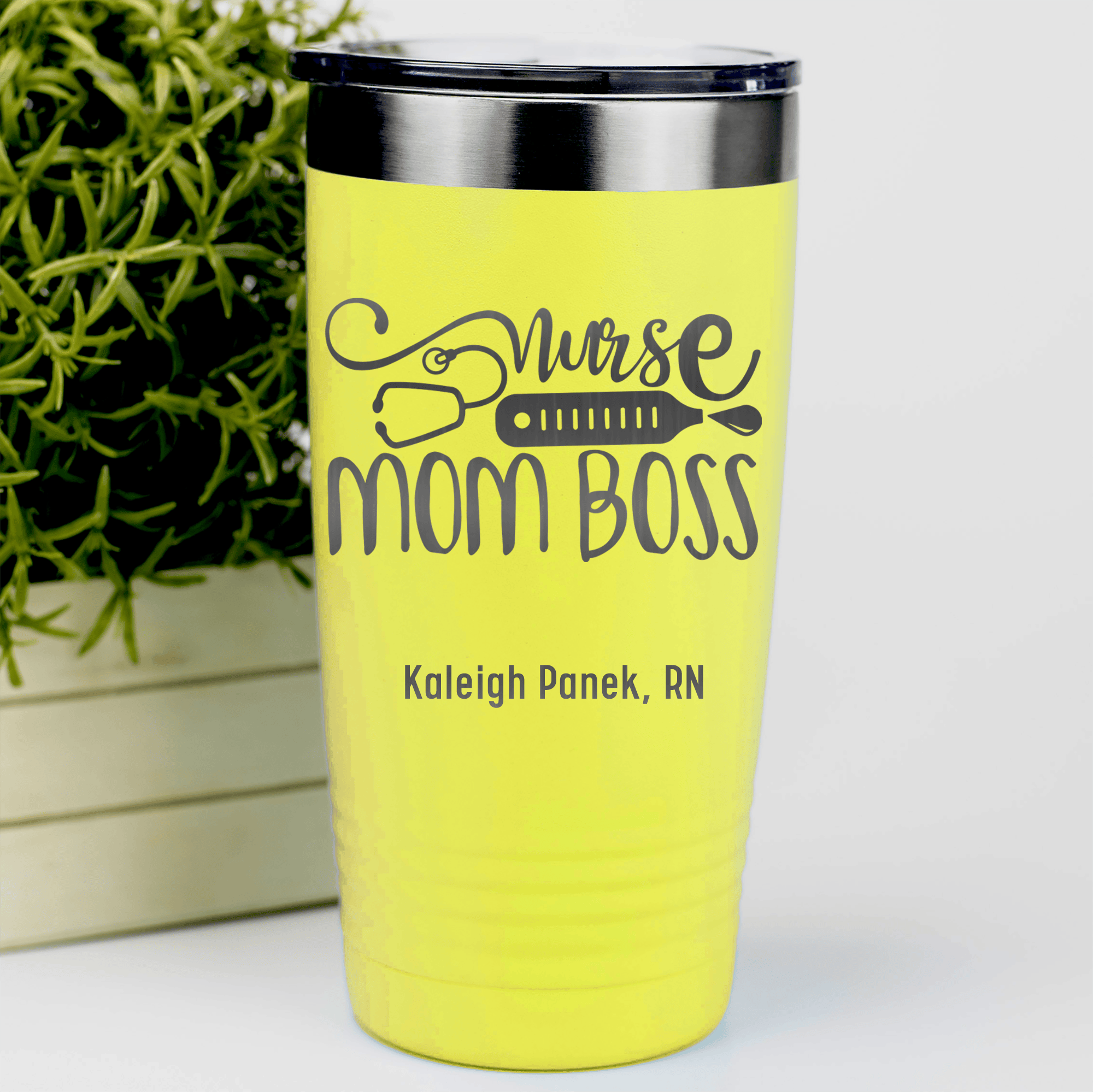 Yellow Nurse Tumbler With Nurse Mom Boss Design
