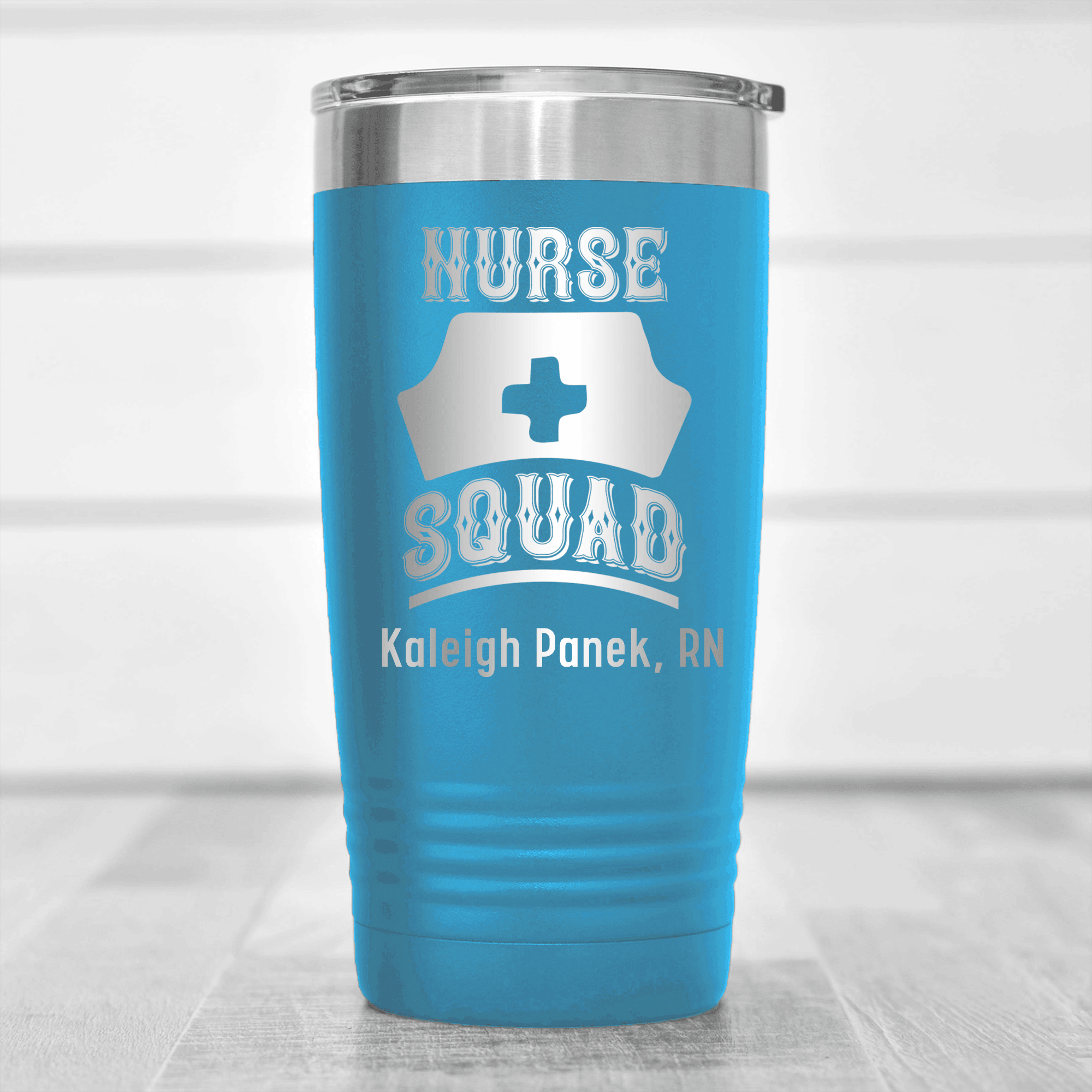 Light Blue Nurse Tumbler With Nurse Squad Symbol Design