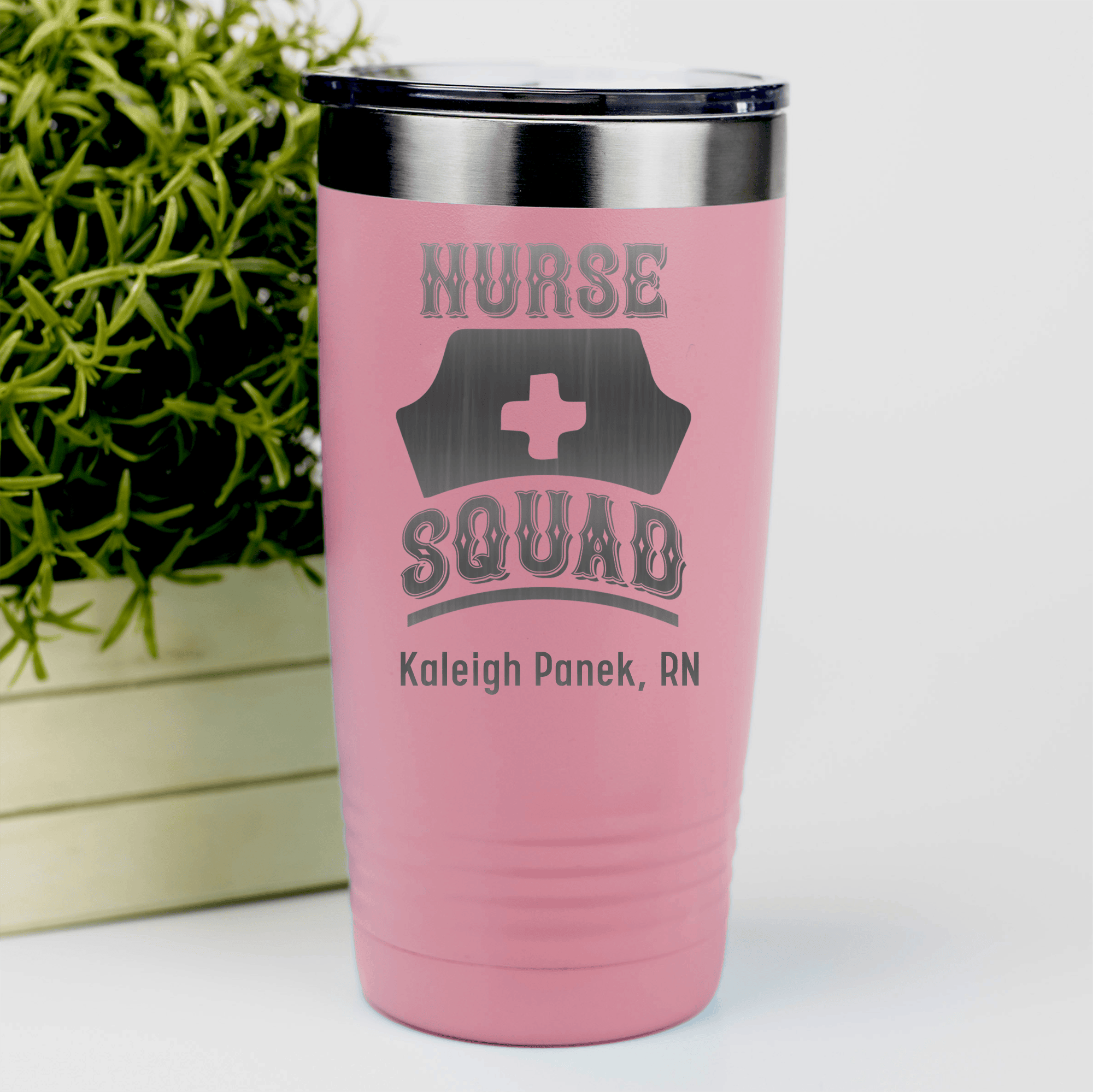 Salmon Nurse Tumbler With Nurse Squad Symbol Design