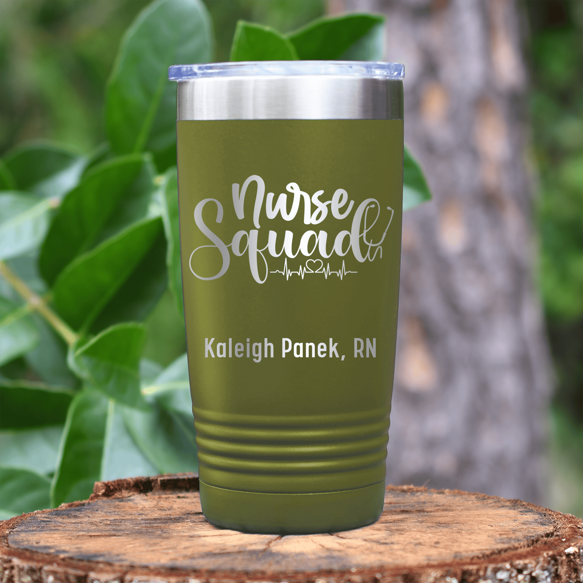 Military Green Nurse Tumbler With Nurse Squad Design