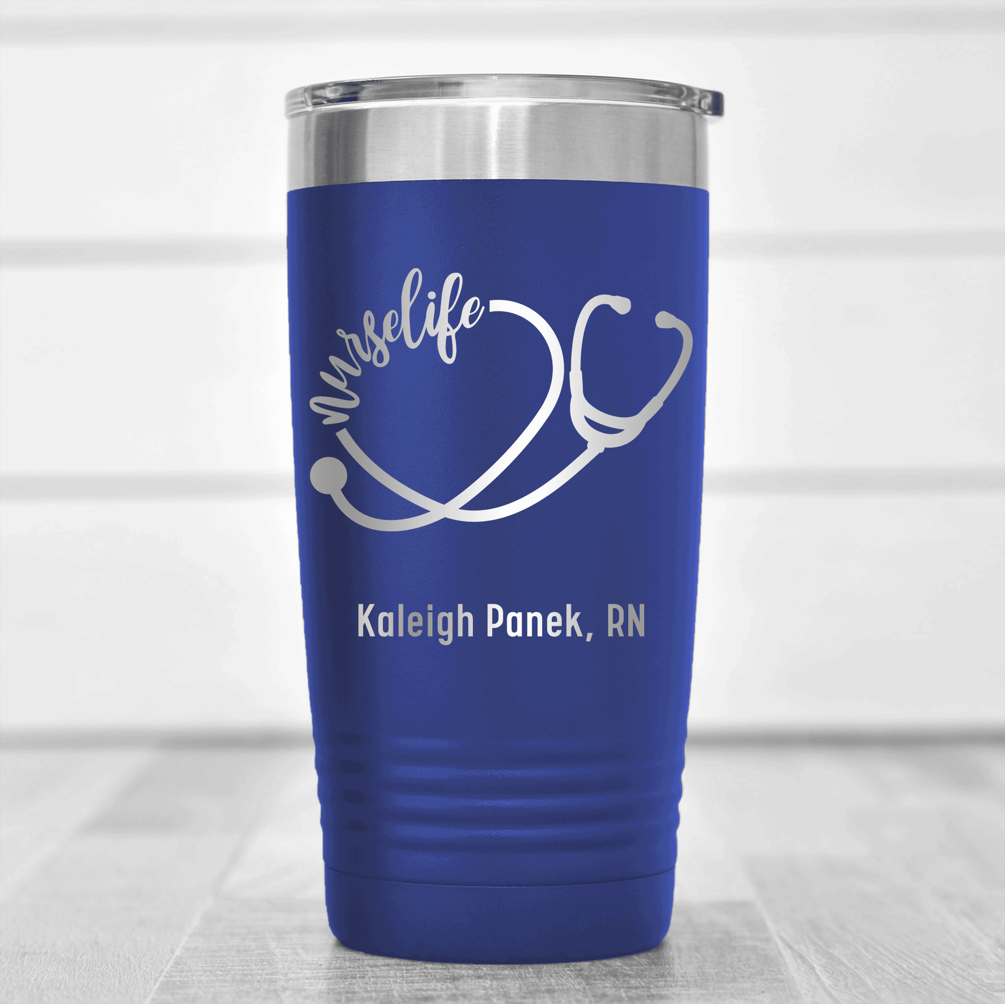 Blue Nurse Tumbler With Nurselife Script Design