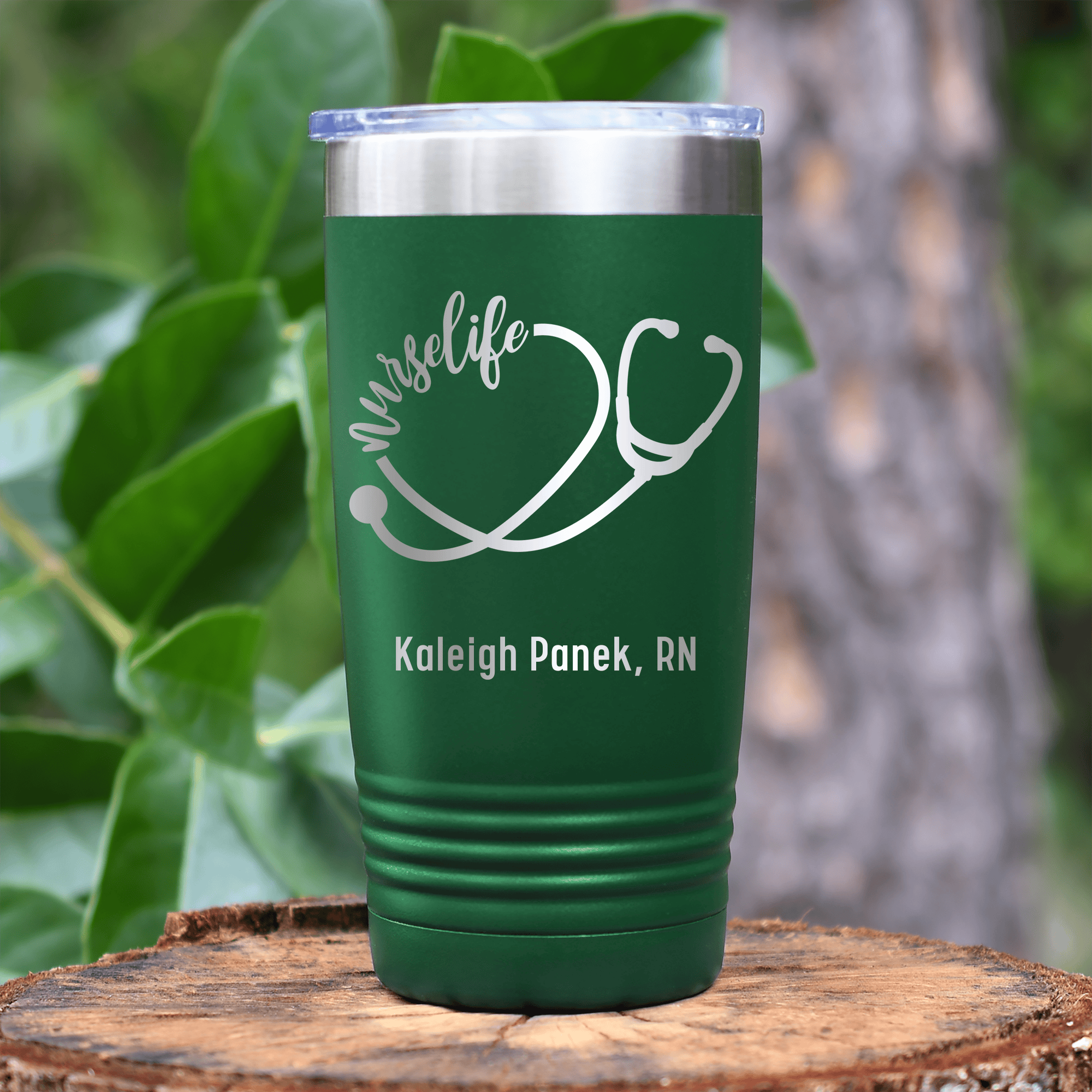 Green Nurse Tumbler With Nurselife Script Design