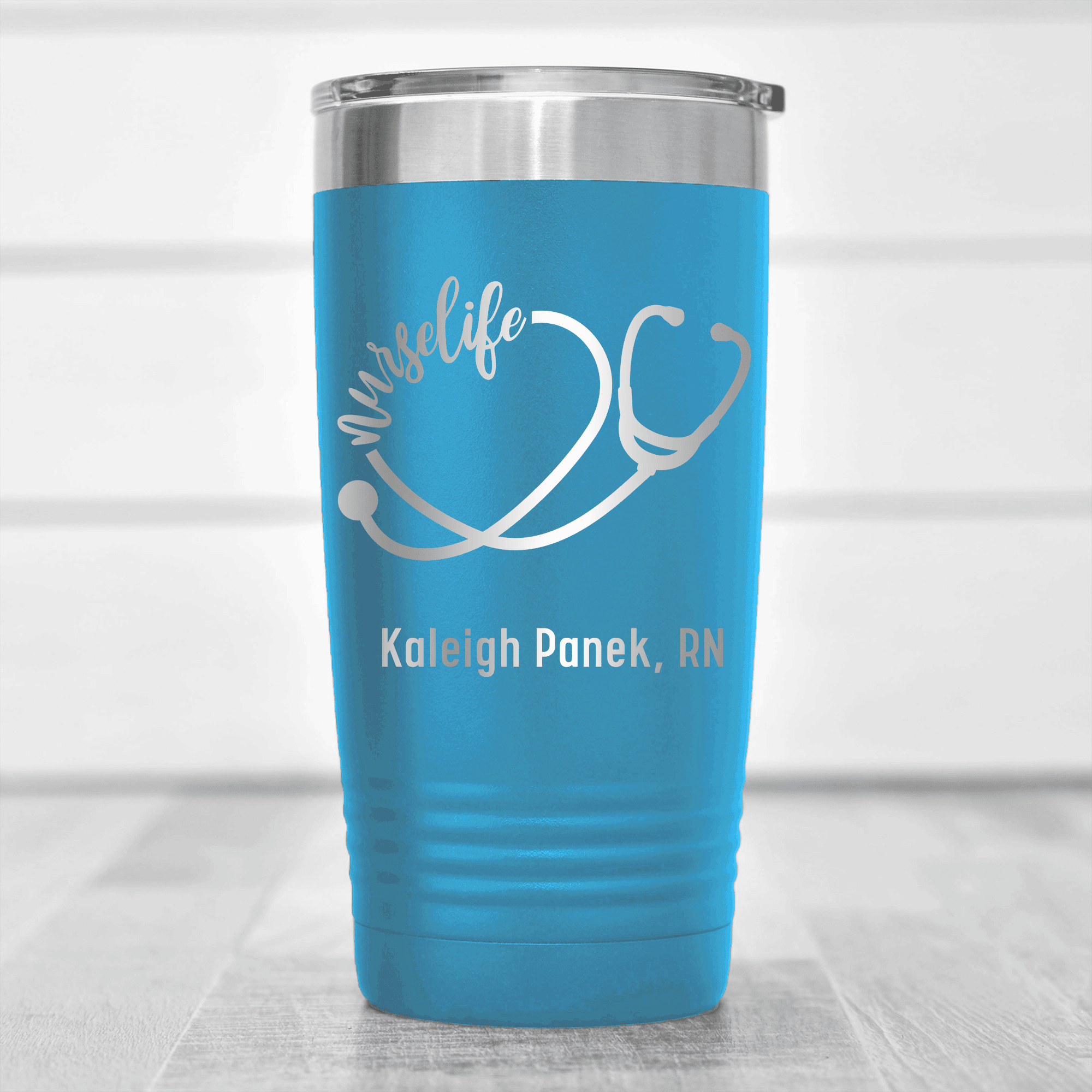 Light Blue Nurse Tumbler With Nurselife Script Design