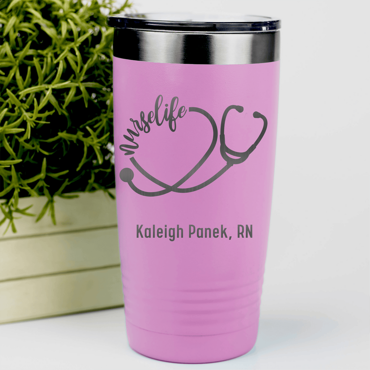 Pink Nurse Tumbler With Nurselife Script Design