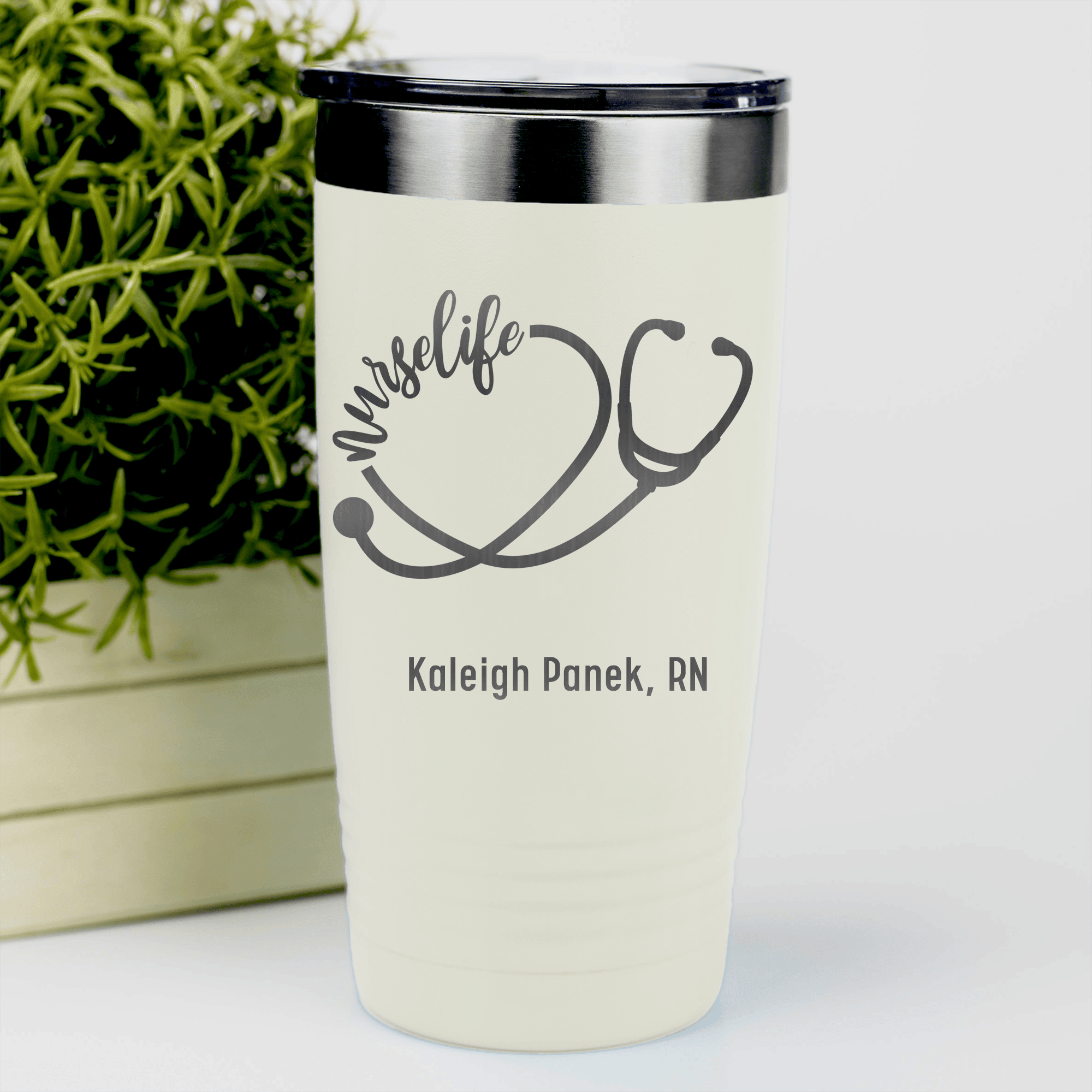 White Nurse Tumbler With Nurselife Script Design