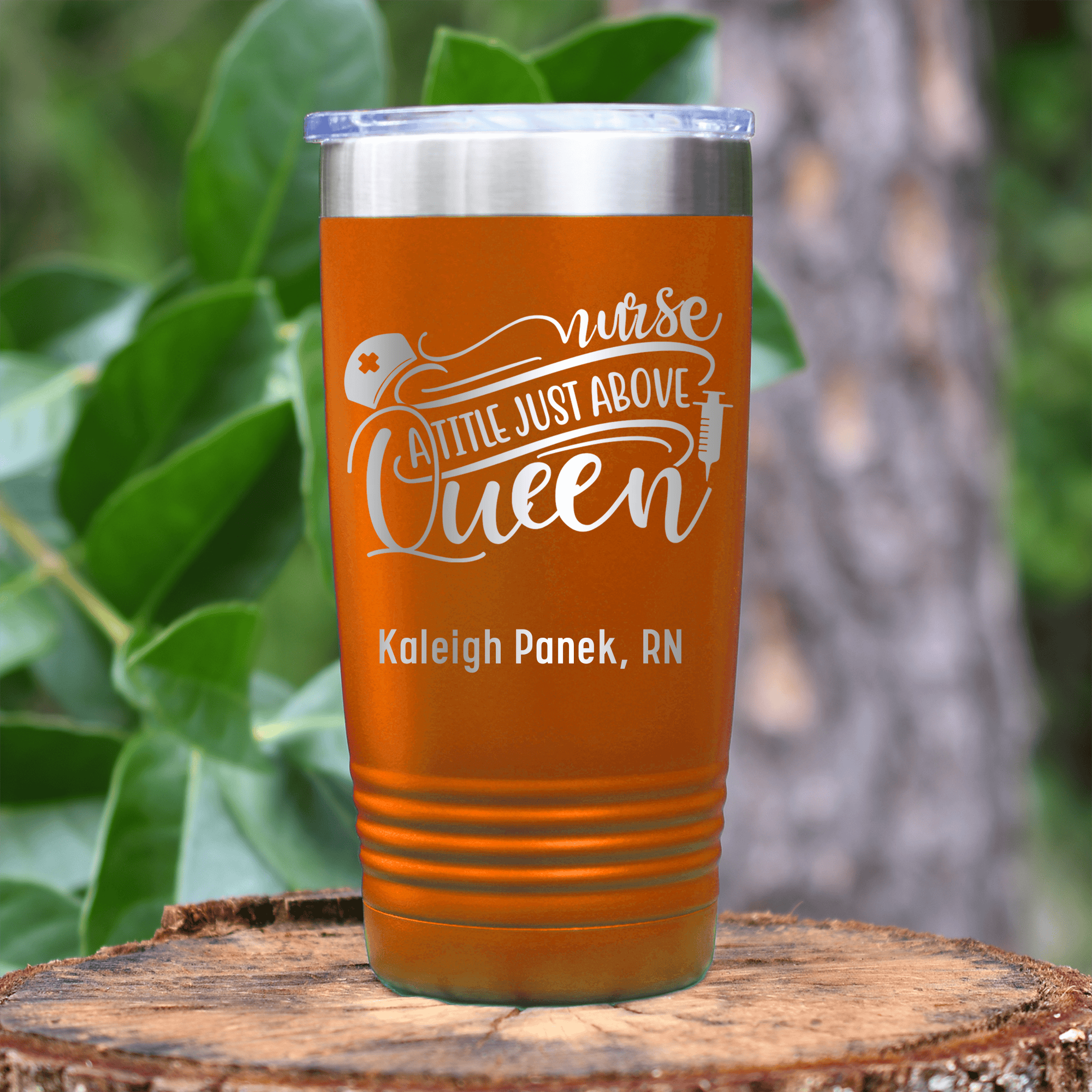 Orange Nurse Tumbler With Nurses Above Queens Design