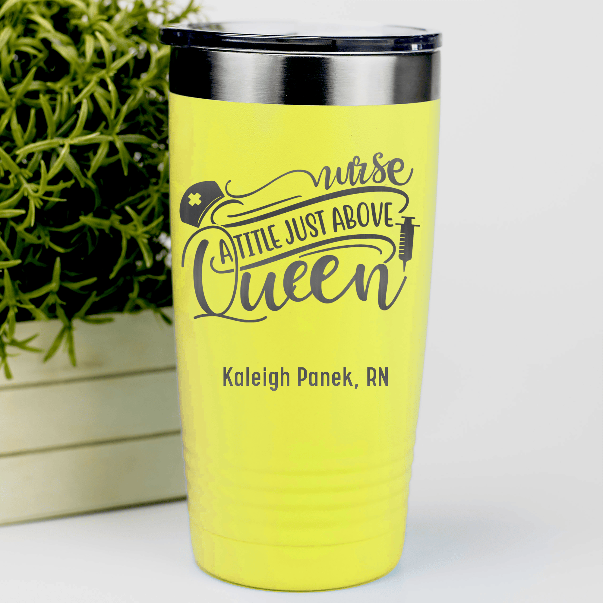 Yellow Nurse Tumbler With Nurses Above Queens Design