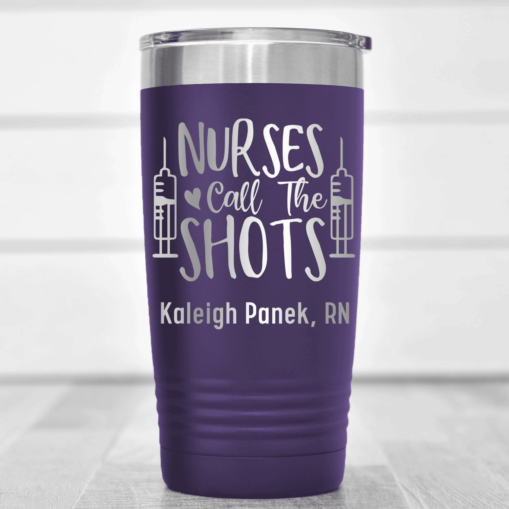 Purple Nurse Tumbler With Nurses Call All The Shots Design