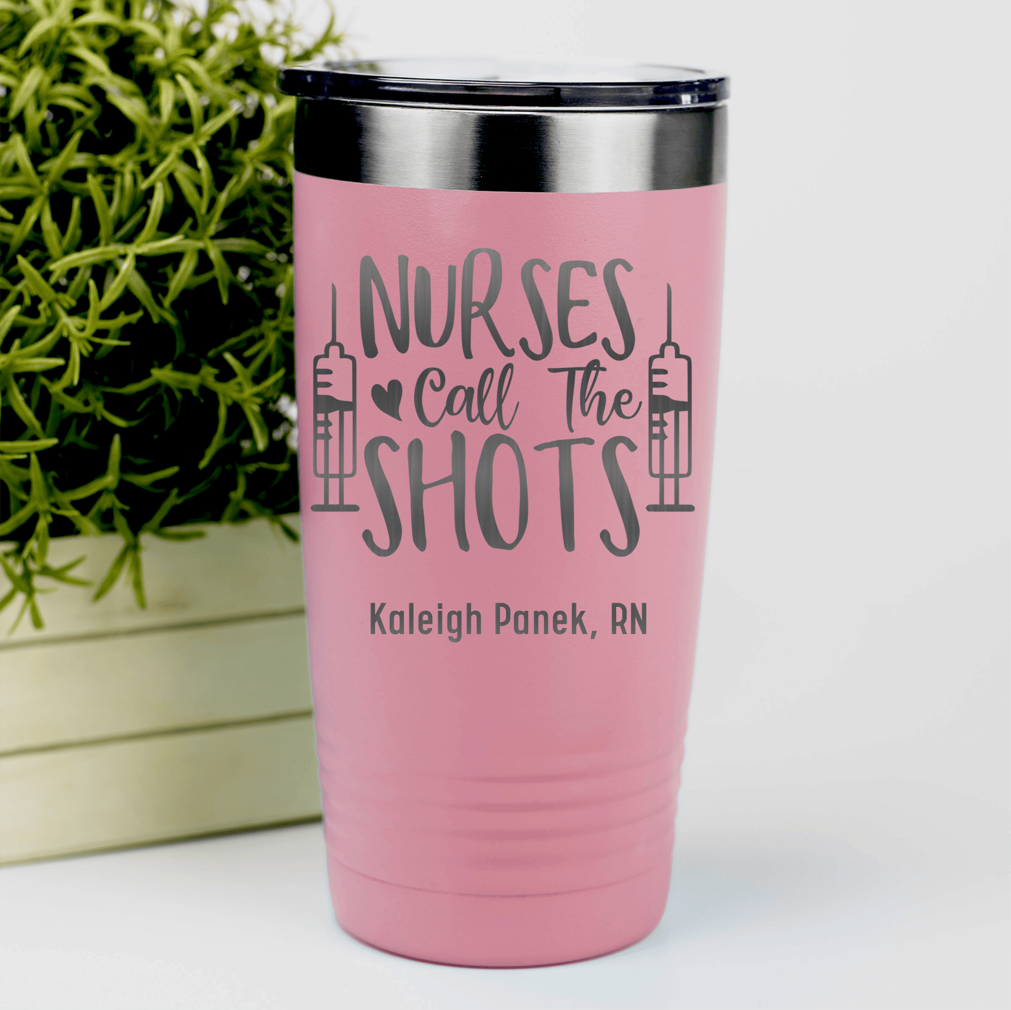 Salmon Nurse Tumbler With Nurses Call All The Shots Design